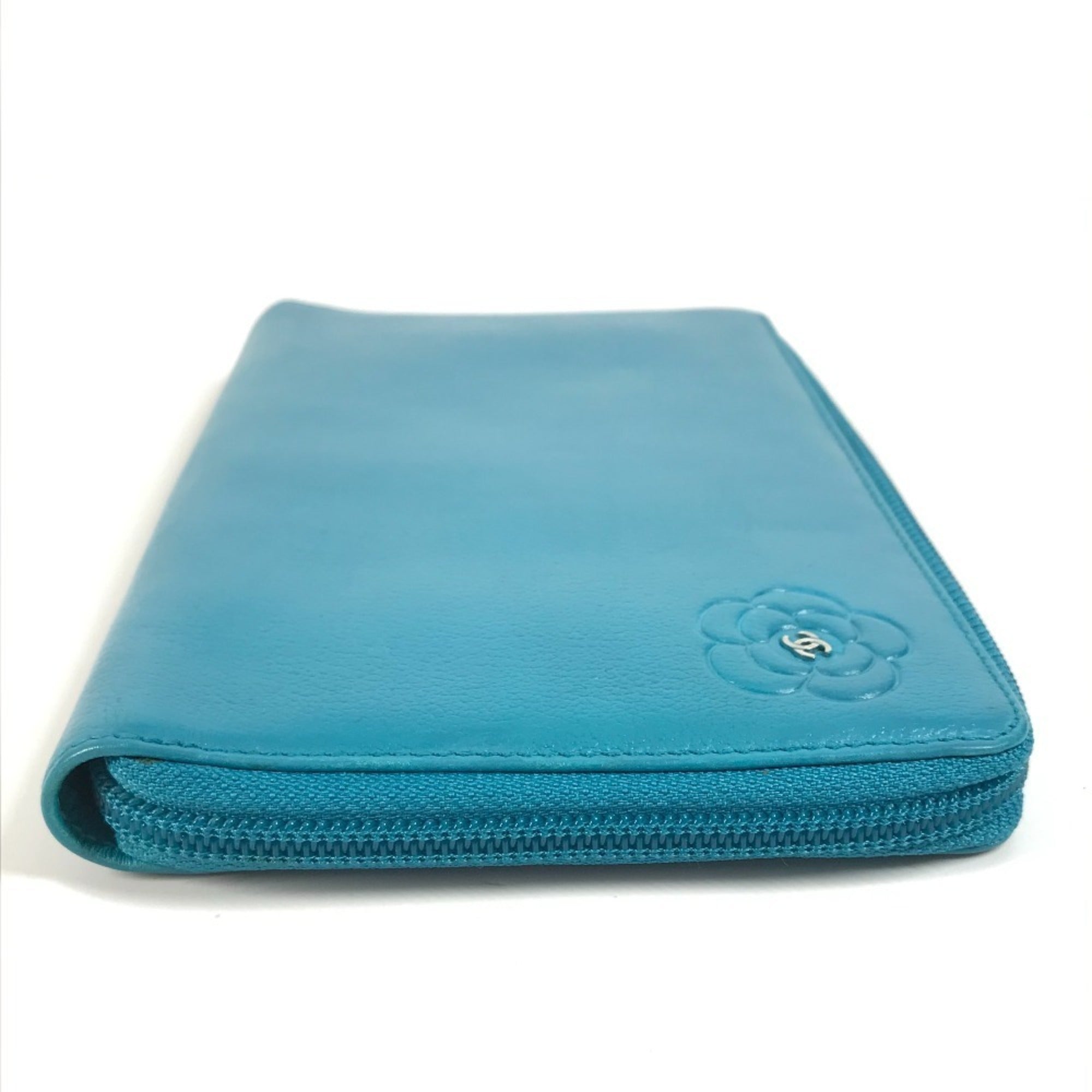 Chanel Blue Leather Long Wallet (Bi-Fold) (Pre-Owned)