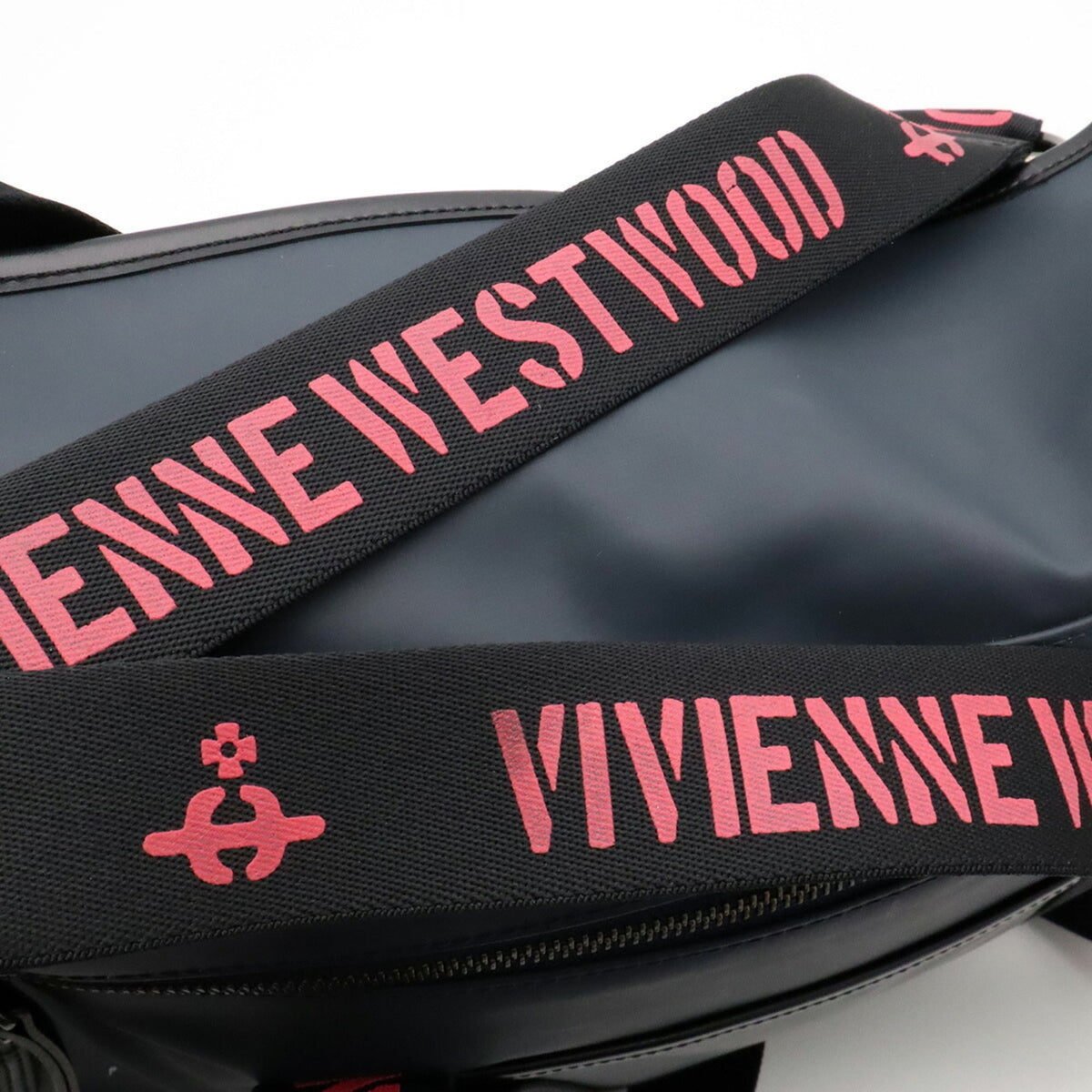 Vivienne Westwood Navy Pink White Rubber Leather Boston Bag Shoulder Bag Tote Bag (Pre-Owned)