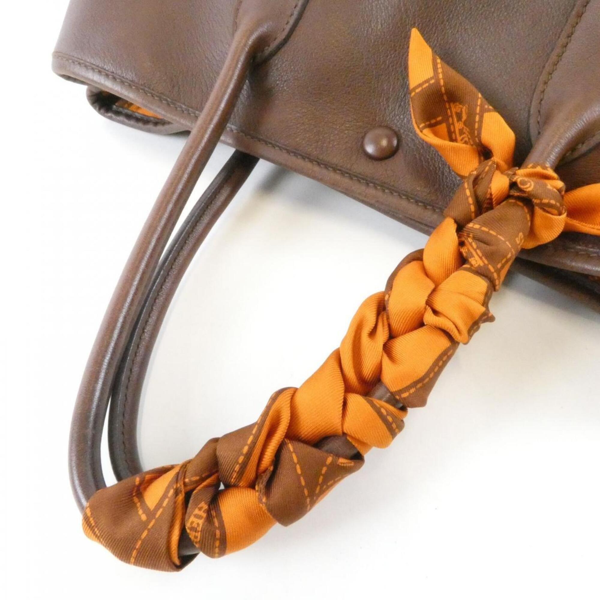Hermes Brown Havane Swift Leather Silk Handbag (Pre-Owned)