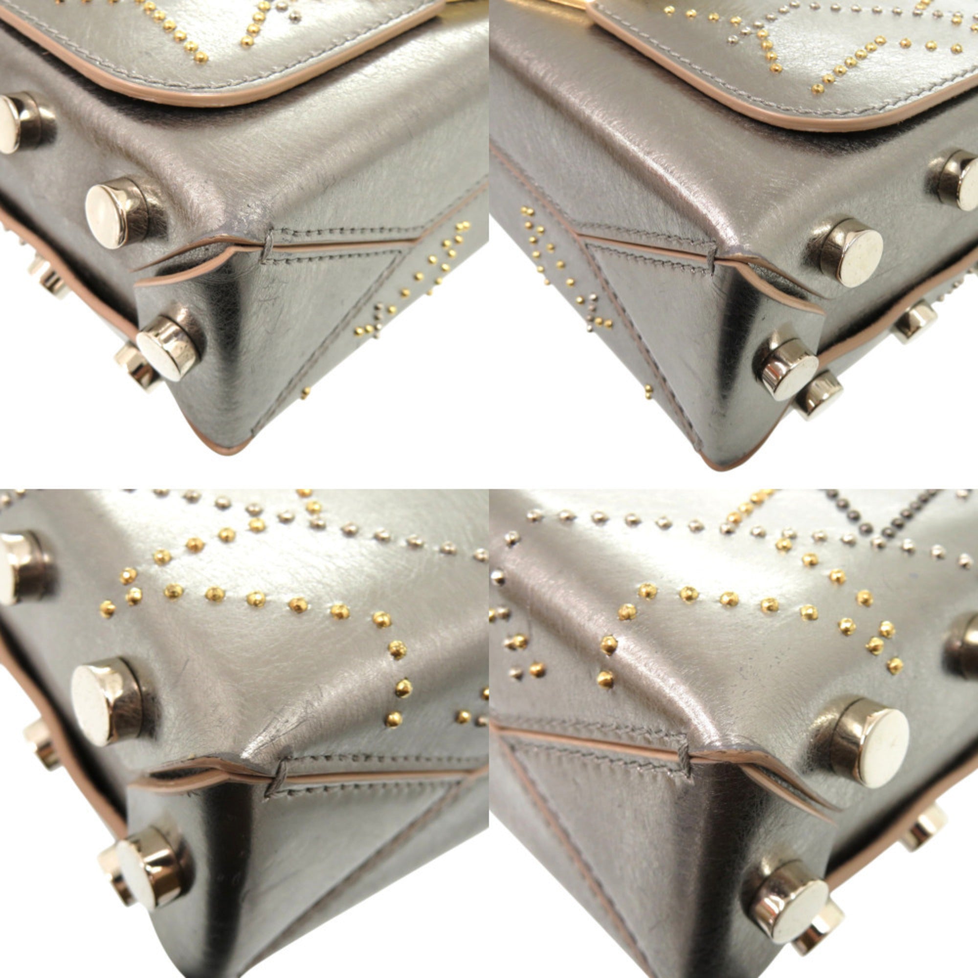 Jimmy Choo Gold Silver Metal Leather Shoulder Bag (Pre-Owned)