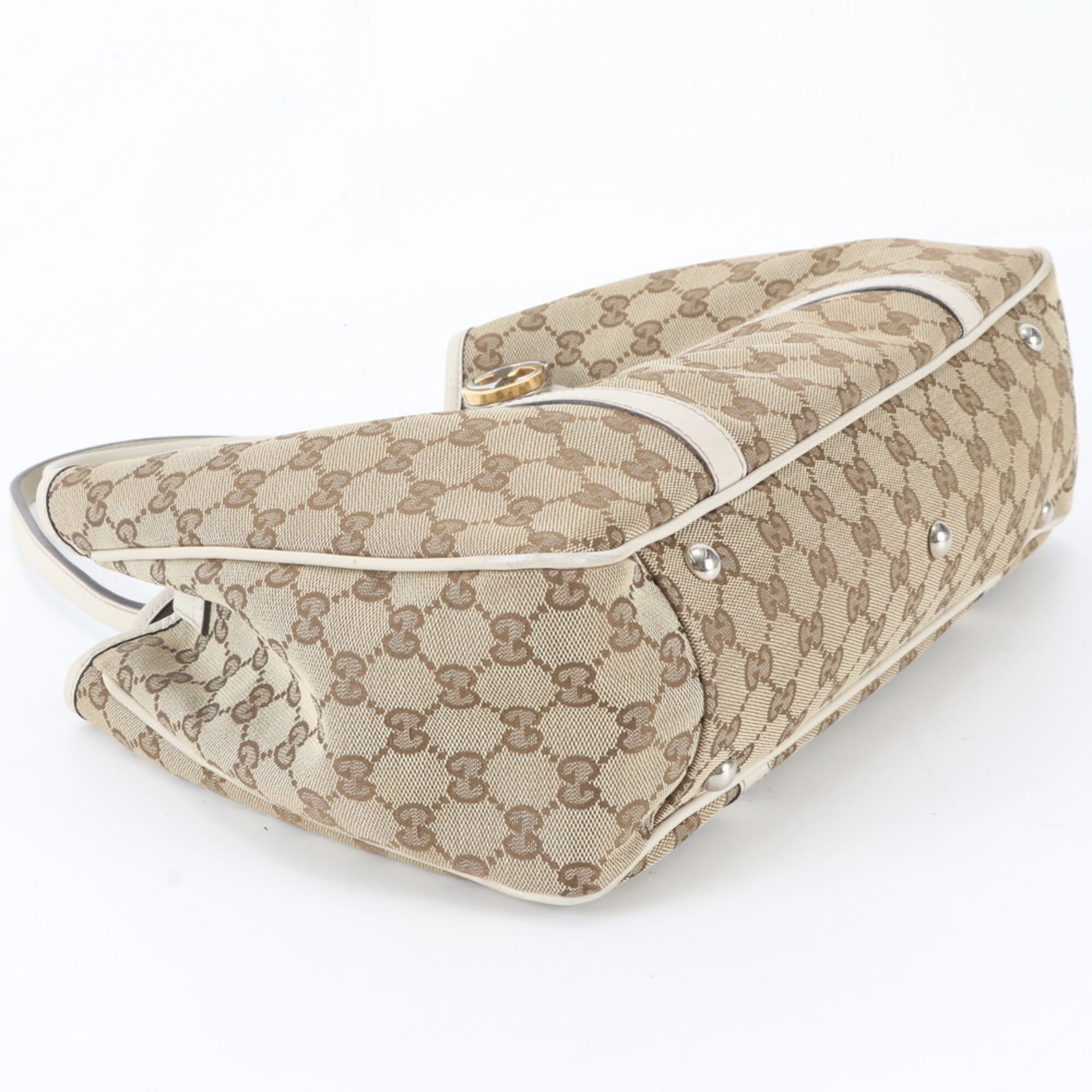 Gucci Gg Canvas Brown White Gg Canvas Leather Handbag Tote Bag (Pre-Owned)