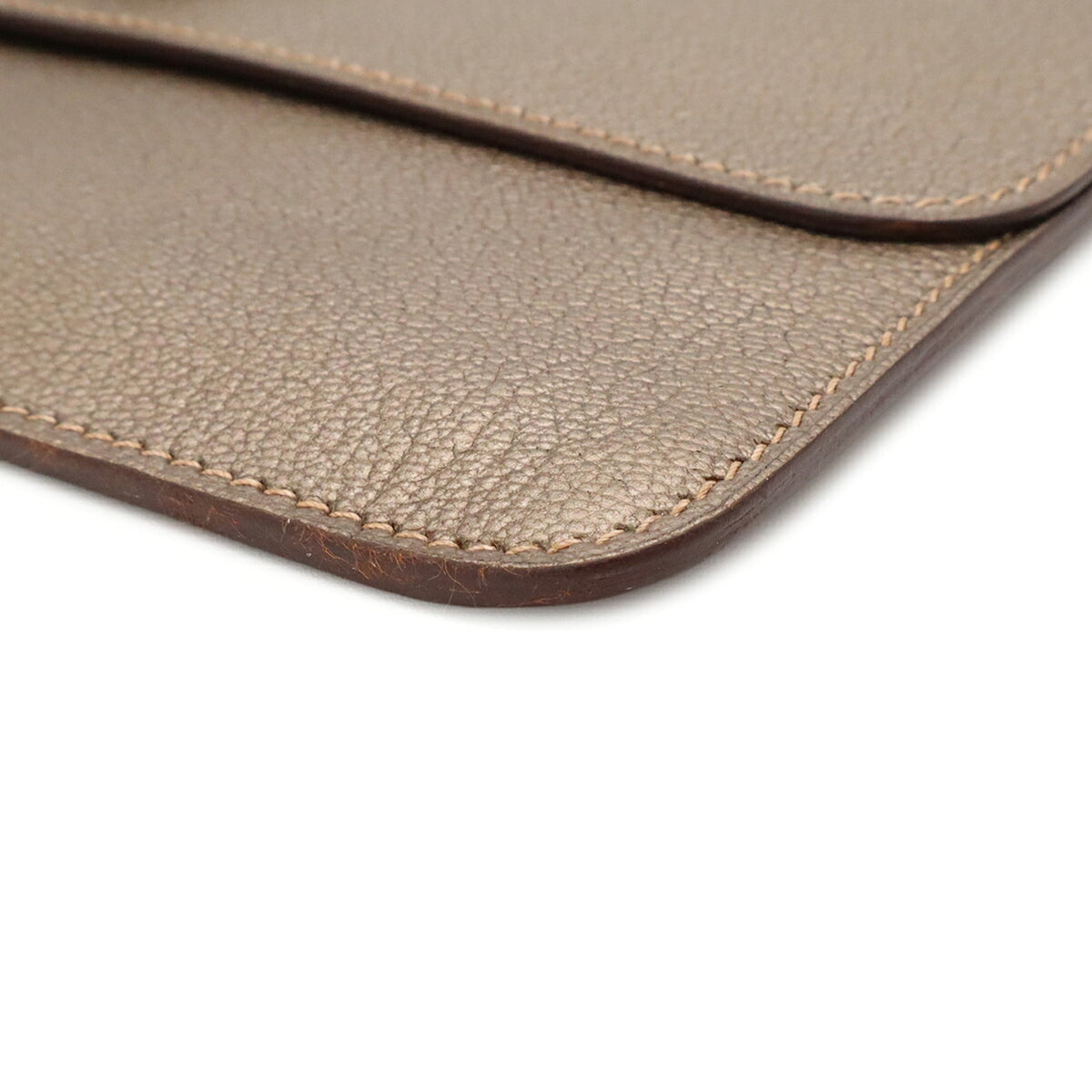 Hermes Gold Khaki Chevre Leather Clutch Bag (Pre-Owned)