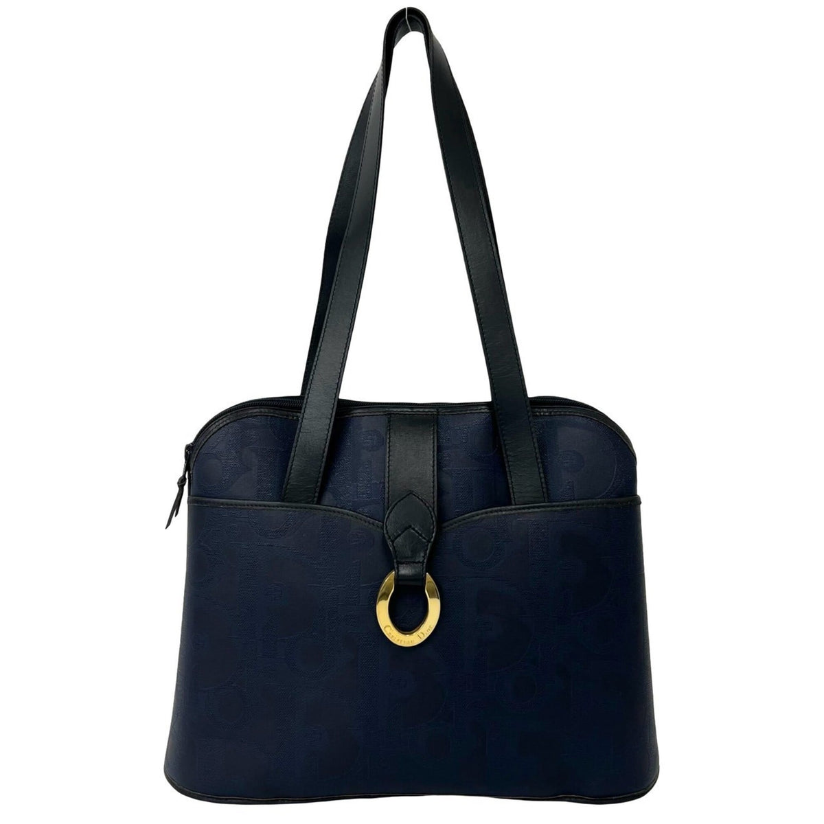 Christian Dior Black Navy Leather Pvc Shoulder Bag Tote Bag (Pre-Owned)