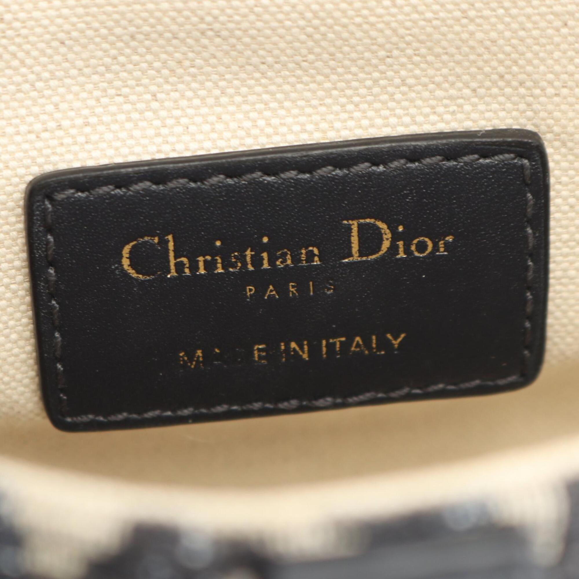 Christian Dior Beige Navy Canvas Leather Handbag Saddle Bag (Pre-Owned)