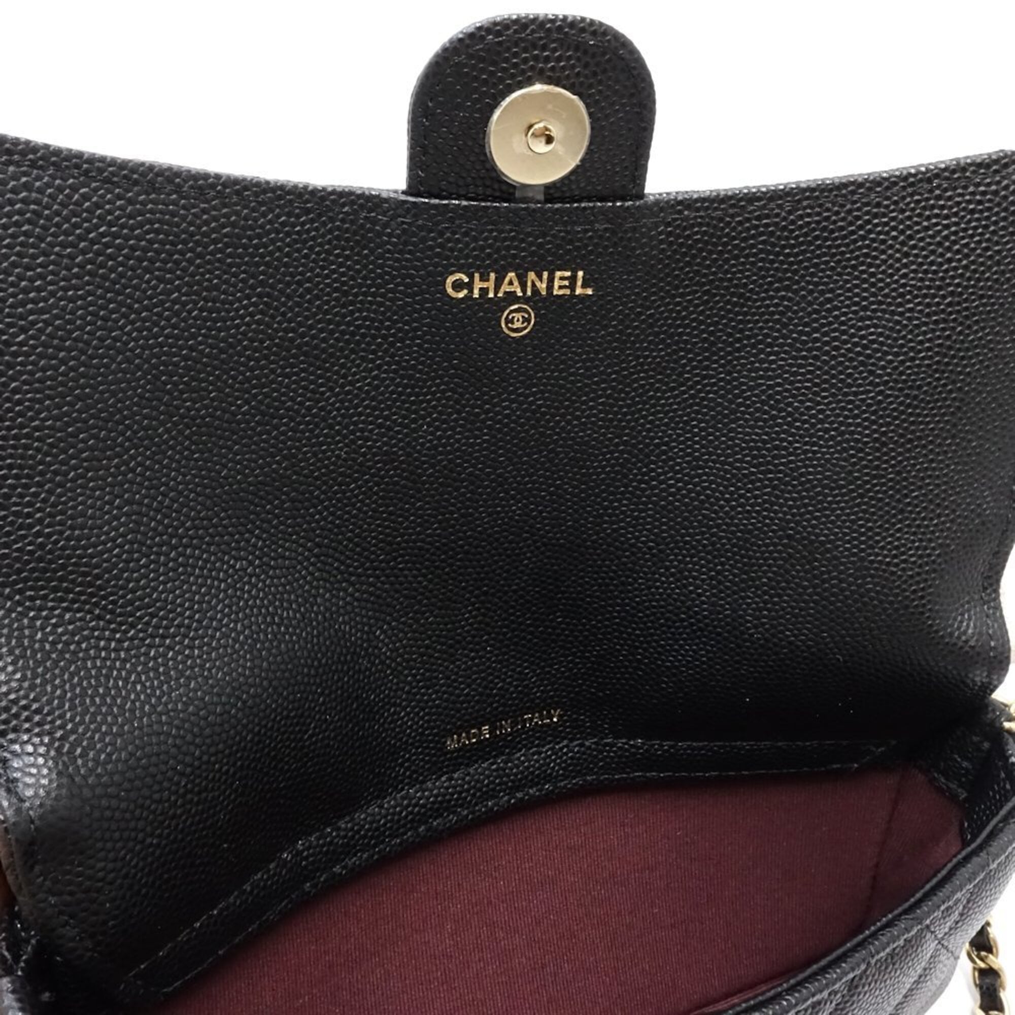 Chanel Black Grained Calfskin Chain/Shoulder Wallet (Pre-Owned)