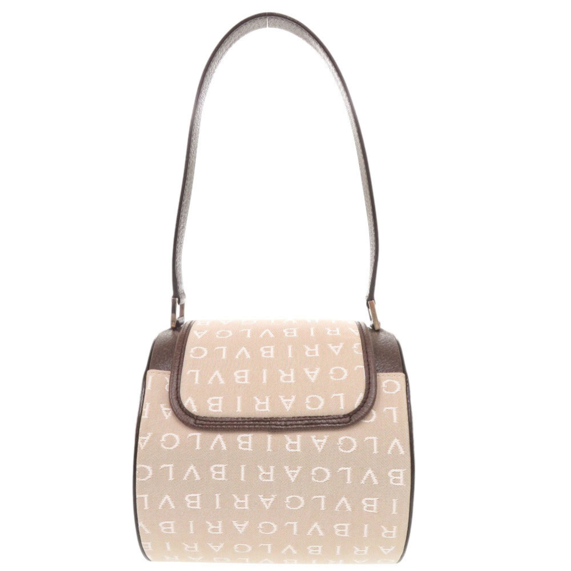 Bvlgari Beige Brown Canvas Leather Handbag Shoulder Bag (Pre-Owned)