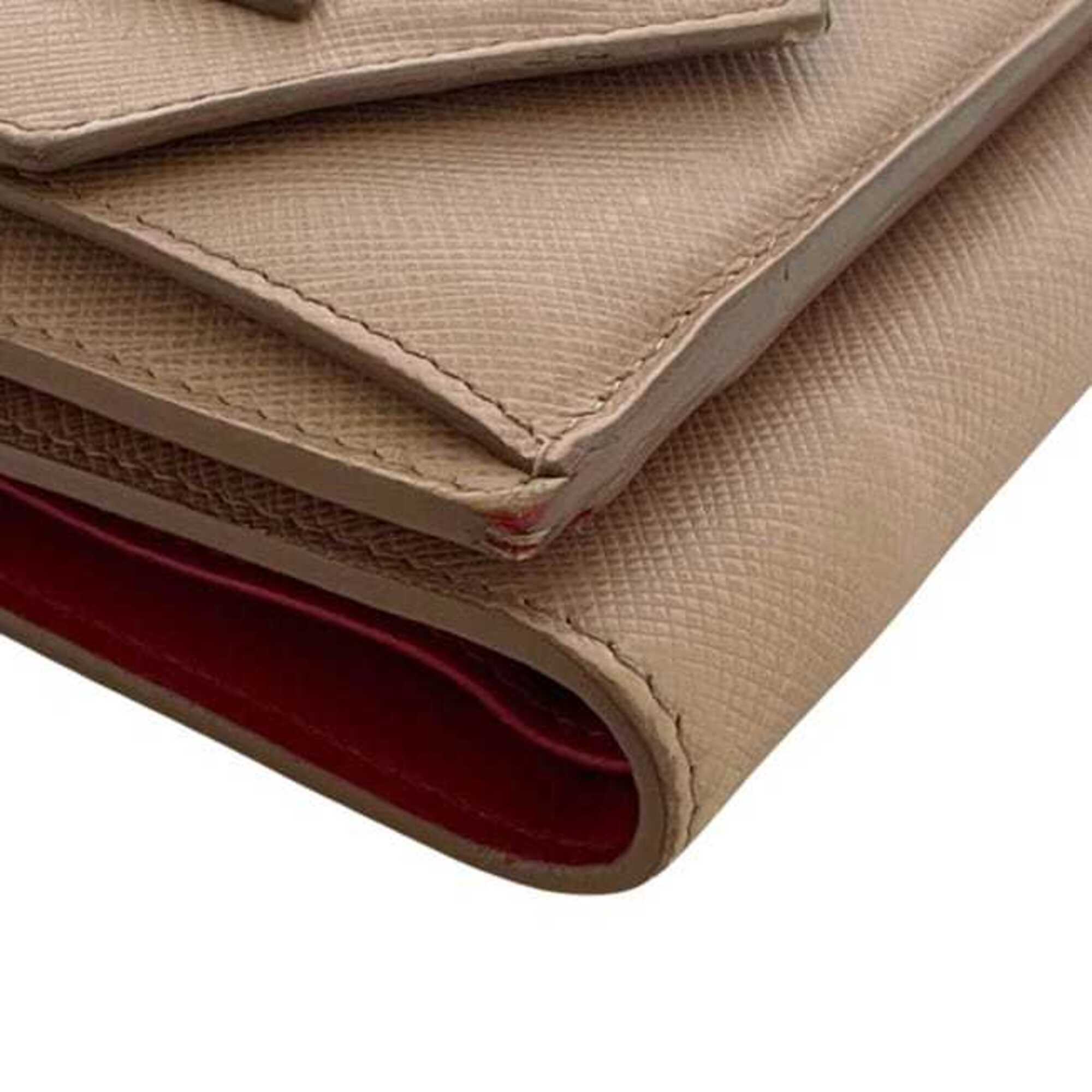 Prada Saffiano Beige Leather Wallet (Tri-Fold) (Pre-Owned)