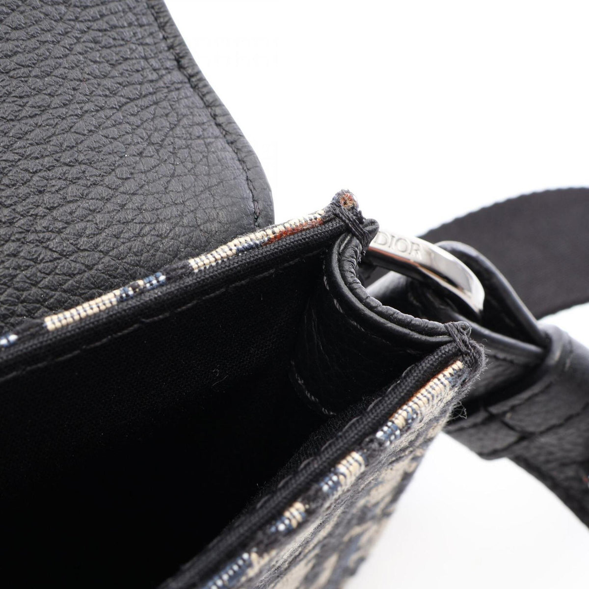 Christian Dior Beige Navy Canvas Leather Messenger Bag Saddle Bag Shoulder Bag (Pre-Owned)
