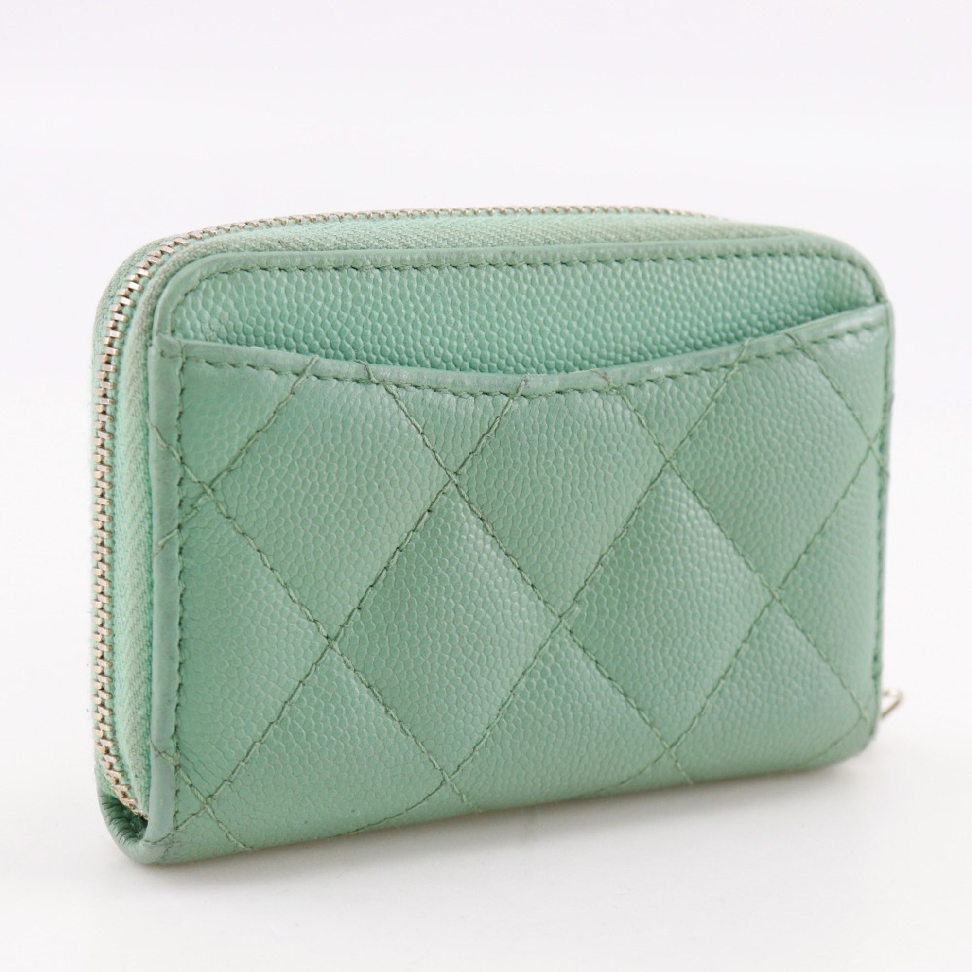 Chanel Gold Green Grained Calfskin Coin Purse/Coin Case (Pre-Owned)