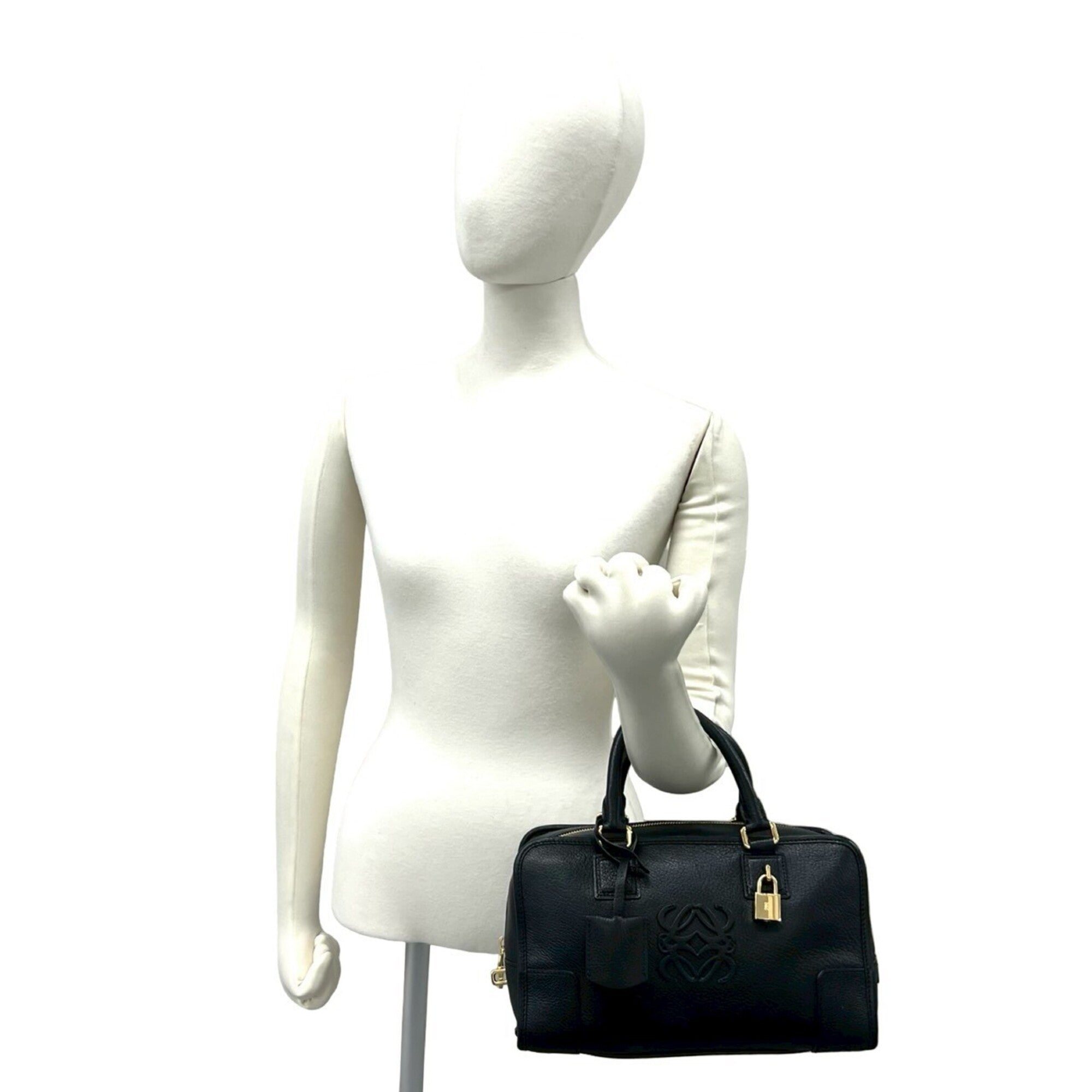 Loewe Black Leather Boston Bag Handbag (Pre-Owned)
