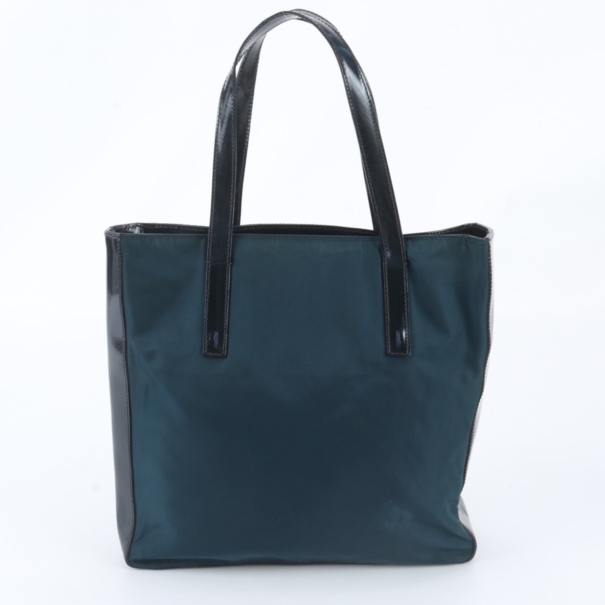 Prada Dark Green Nylon Leather Shoulder Bag Tote Bag (Pre-Owned)