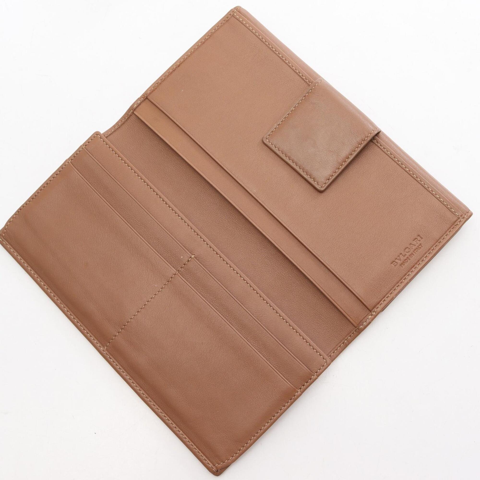 Bvlgari Brown Leather Long Wallet (Bi-Fold) (Pre-Owned)