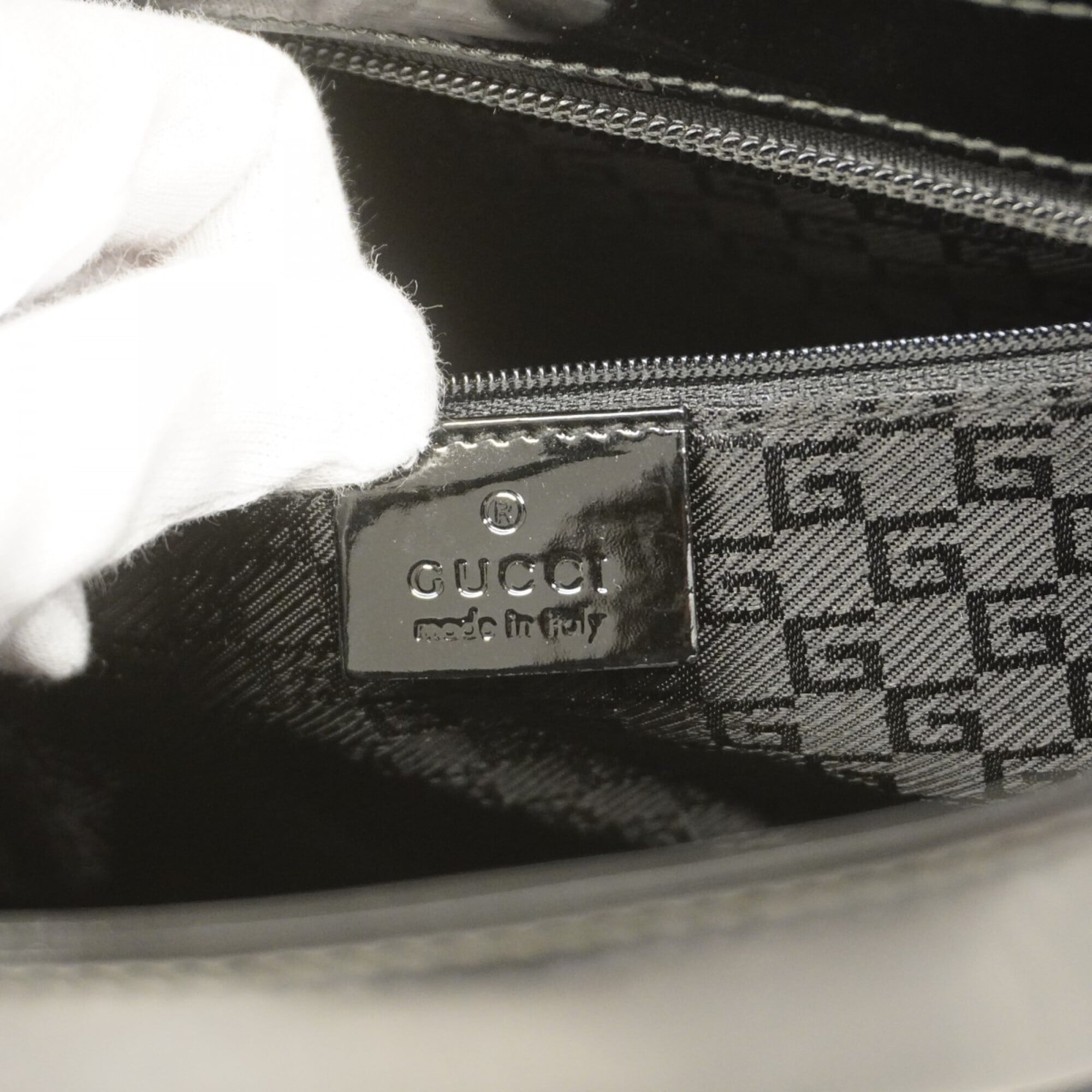 Gucci Black White Canvas Handbag (Pre-Owned)