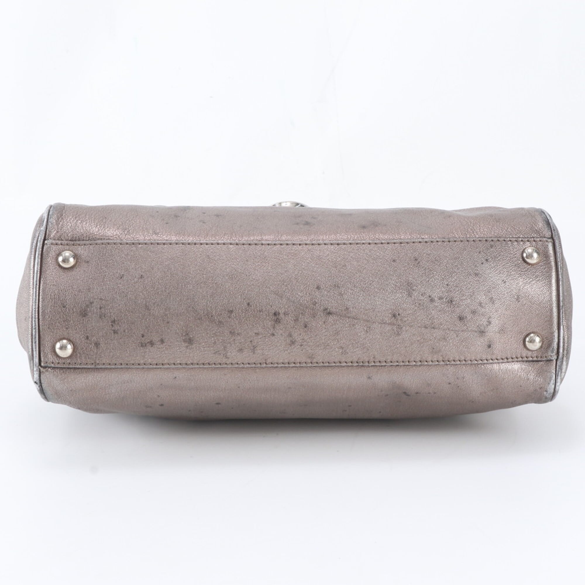 Salvatore Ferragamo Gancini Grayish Leather Handbag Shoulder Bag Tote Bag (Pre-Owned)