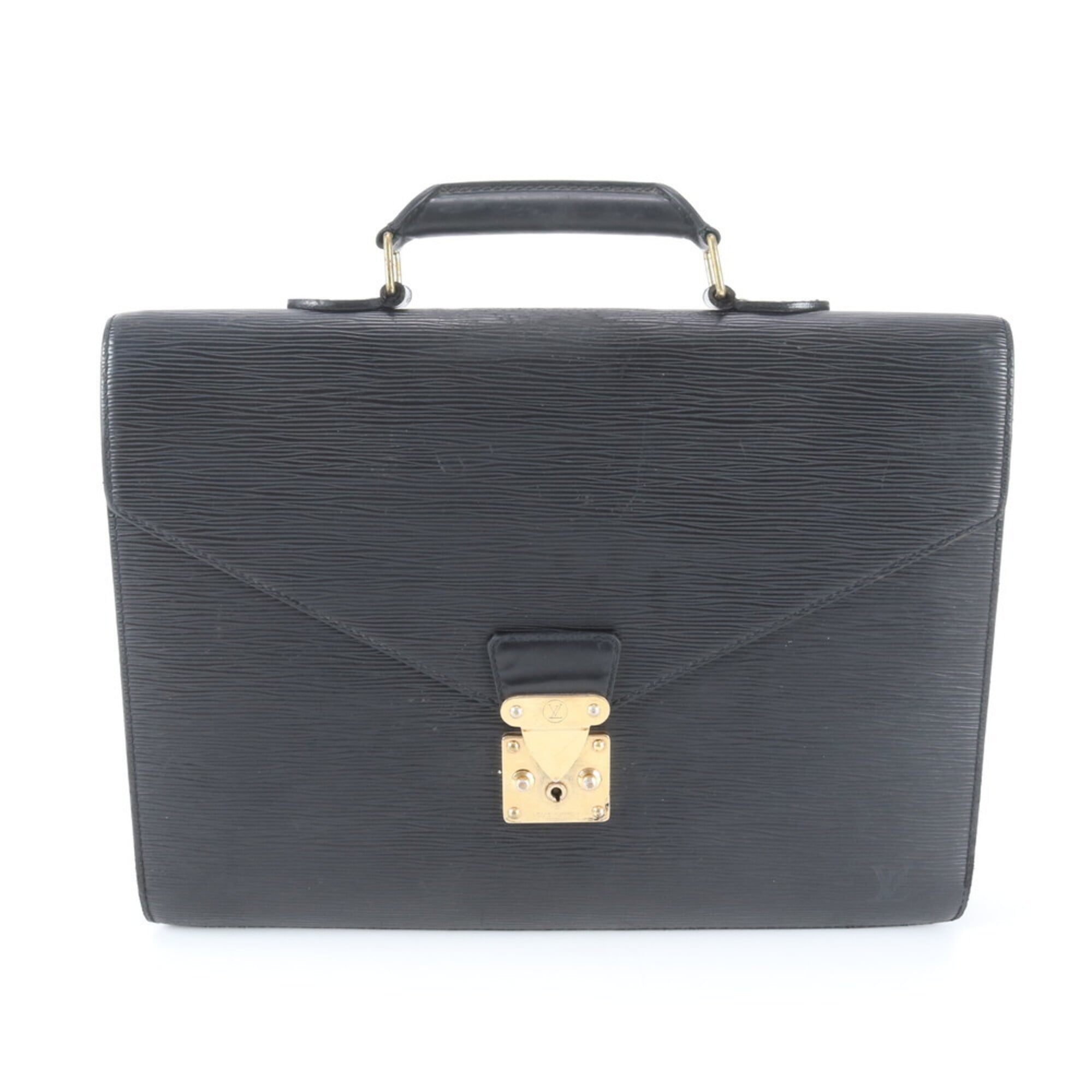 Louis Vuitton Noir Leather Briefcase Handbag (Pre-Owned)
