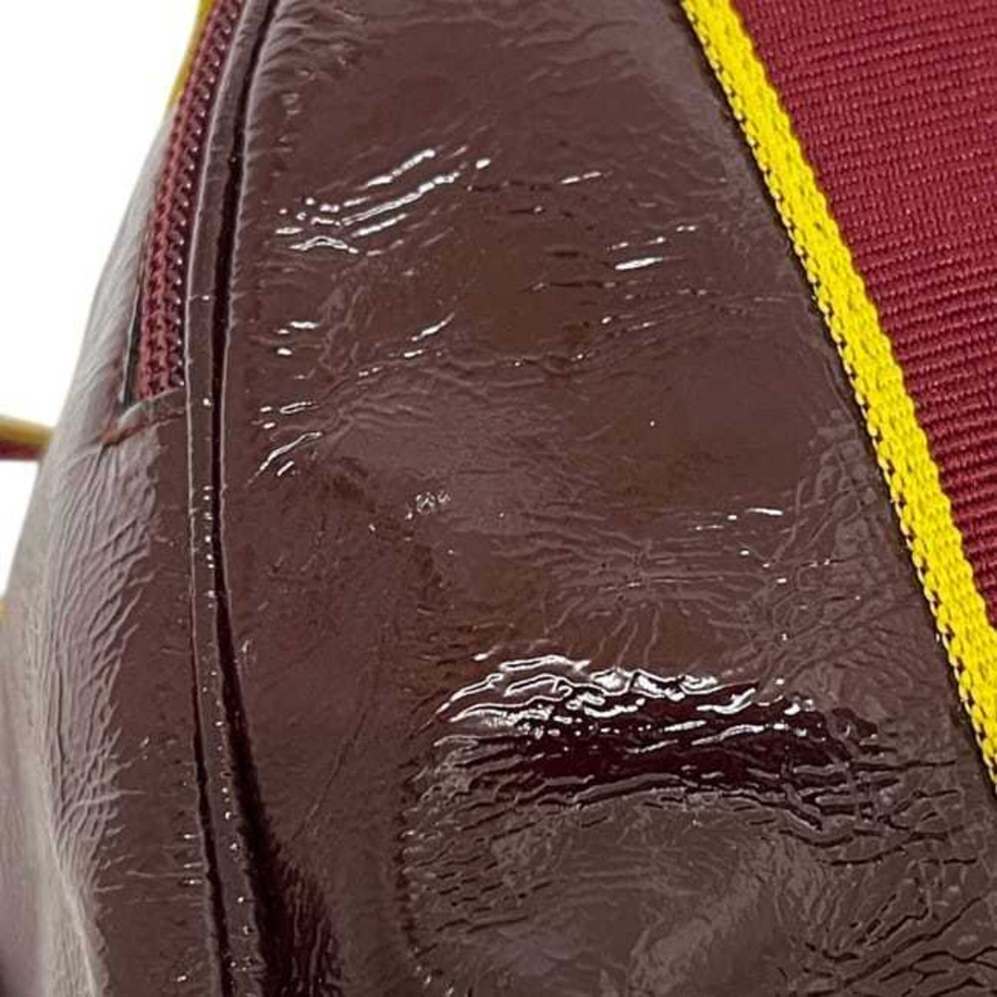 Miu Miu Bordeaux Yellow Patent Leather Boston Bag (Pre-Owned)