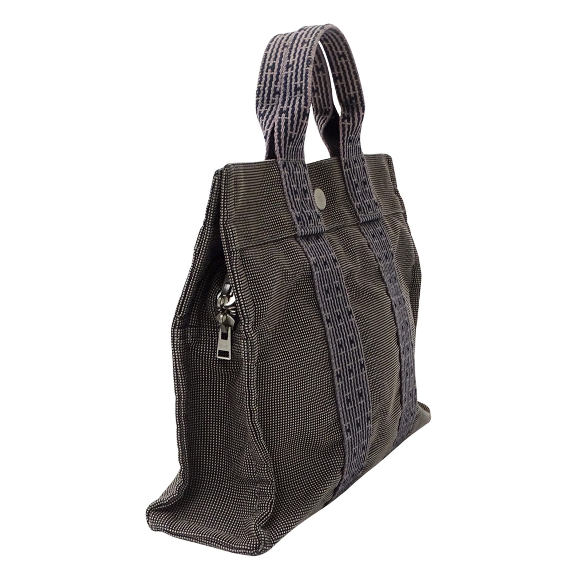 Hermes Black Canvas Handbag Tote Bag (Pre-Owned)