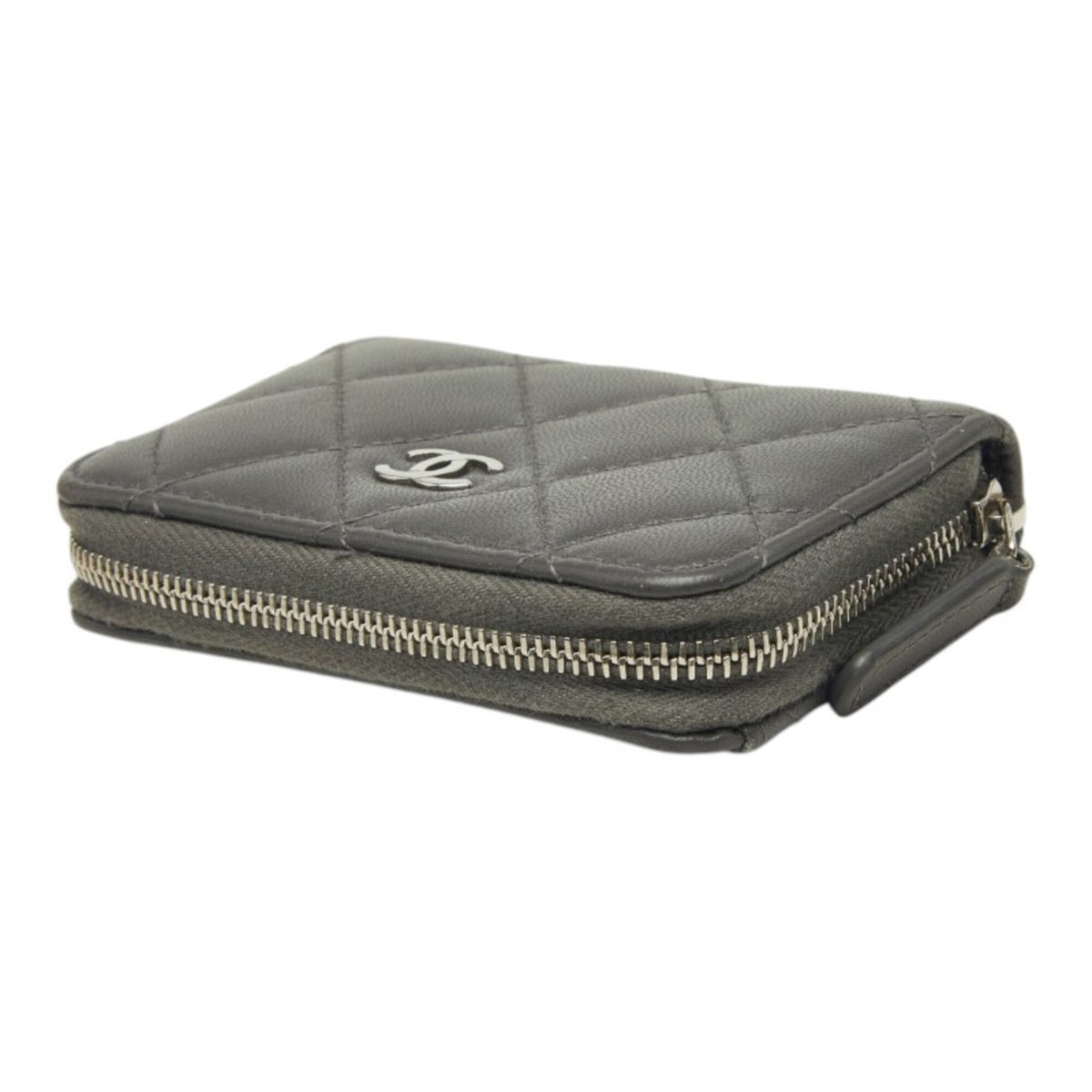 Chanel Gray Leather Coin Purse/Coin Case (Pre-Owned)