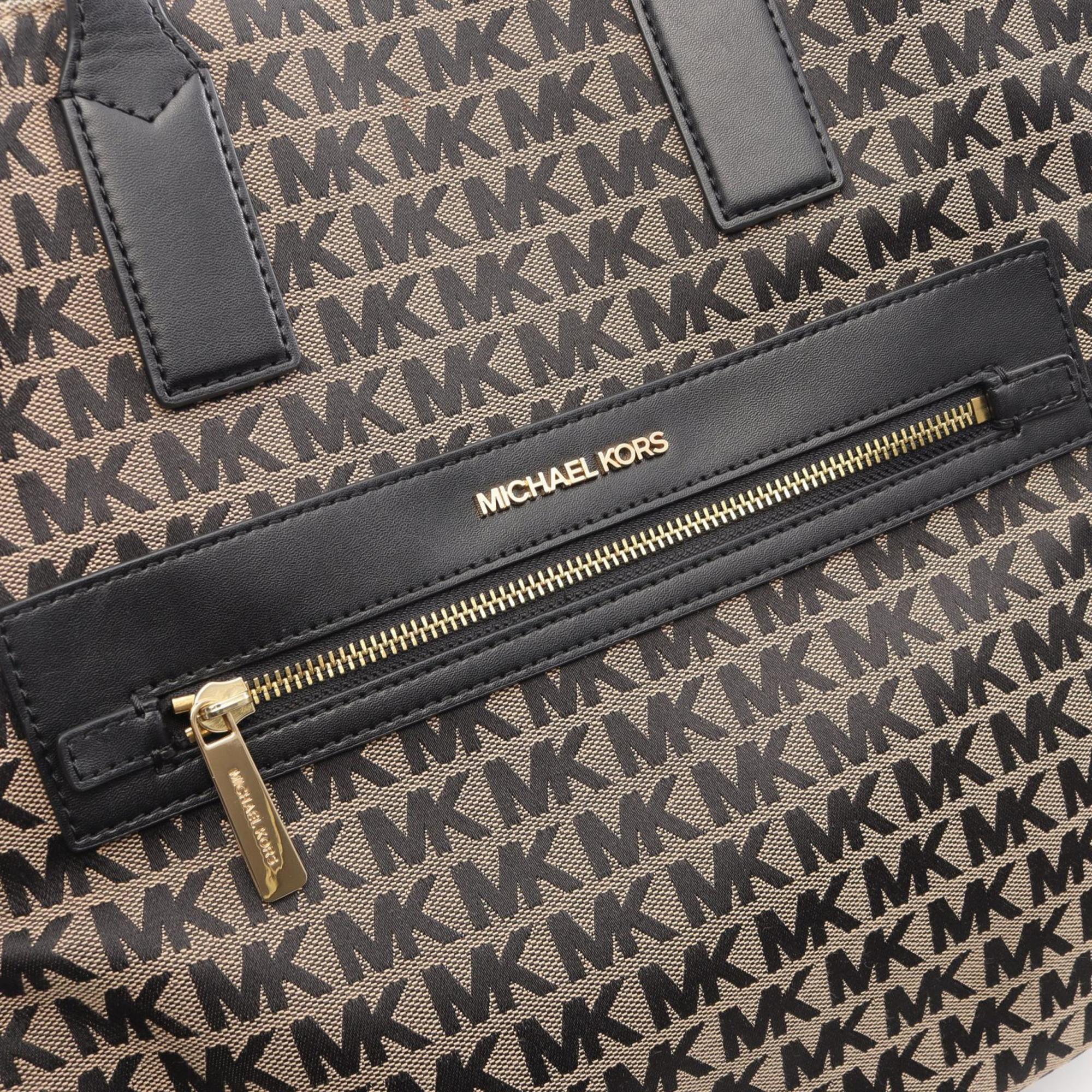 Michael Kors Beige Black Canvas Leather Tote Bag (Pre-Owned)
