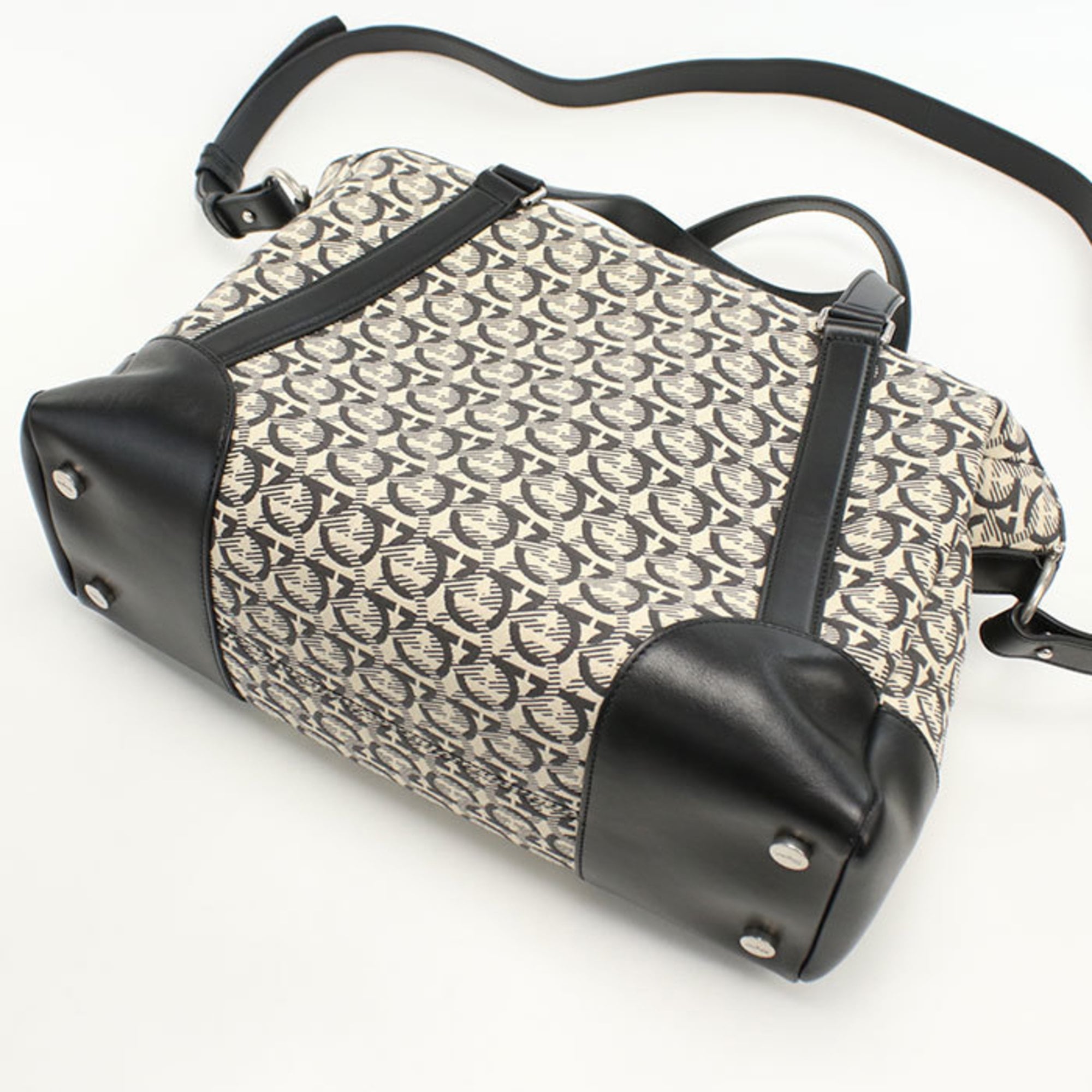 Salvatore Ferragamo Gancini Black Jacquard Boston Bag (Pre-Owned)