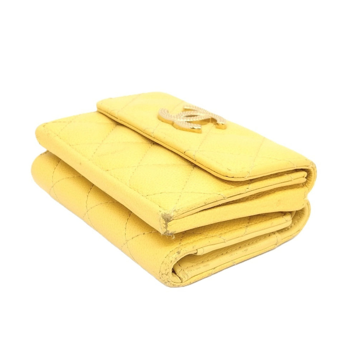 Chanel Yellow Grained Calfskin Wallet (Tri-Fold) (Pre-Owned)