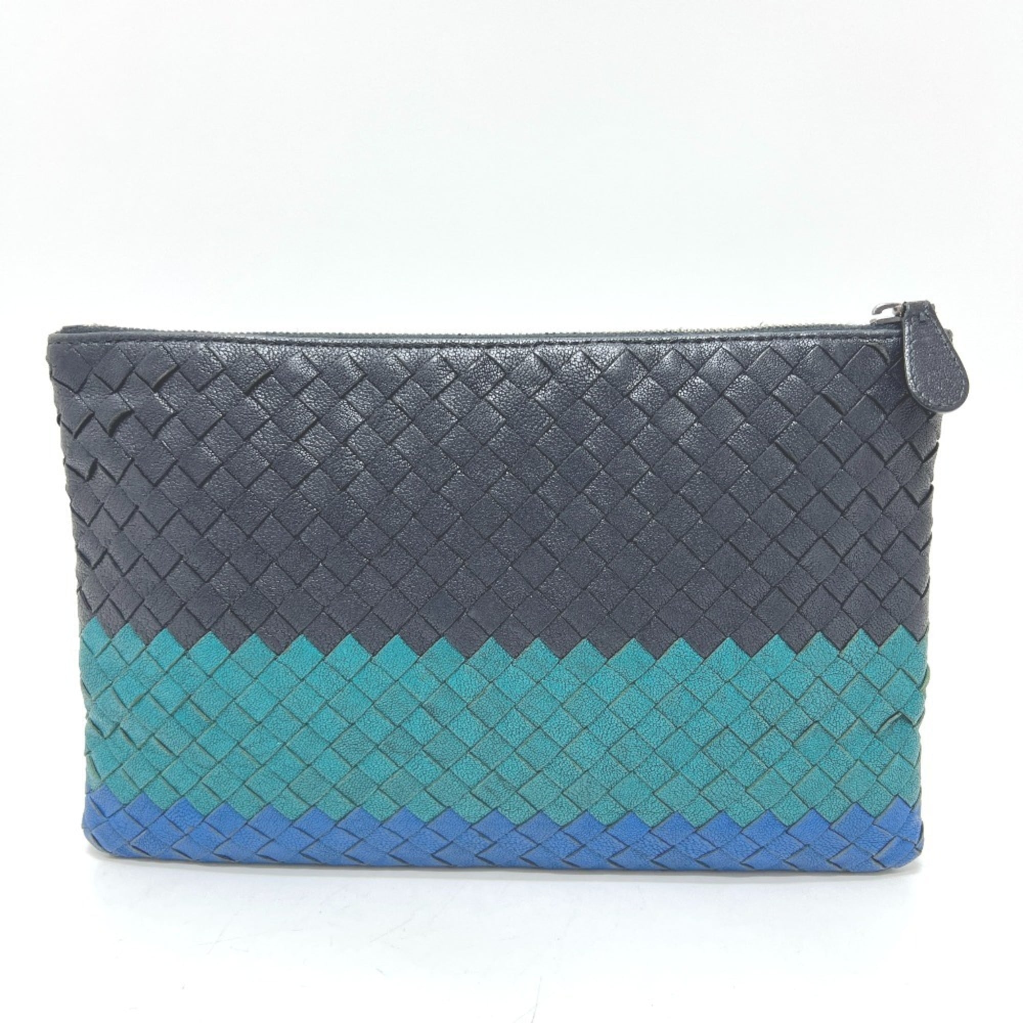 Bottega Veneta Intrecciato Black Blue Green Intrecciato Clutch Bag Pouch (Pre-Owned)