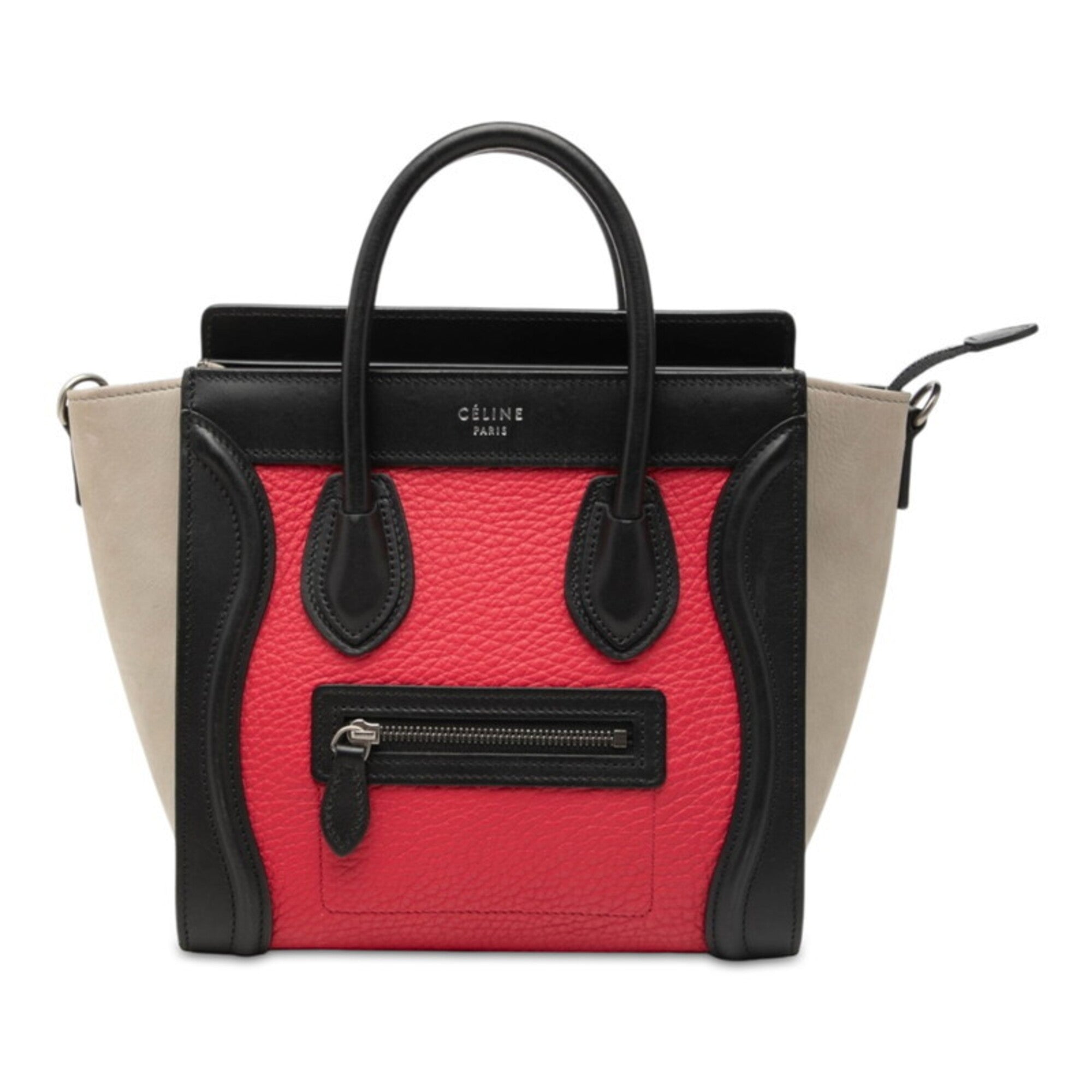 Celine Black Gray Red Color Leather Suede Handbag (Pre-Owned)