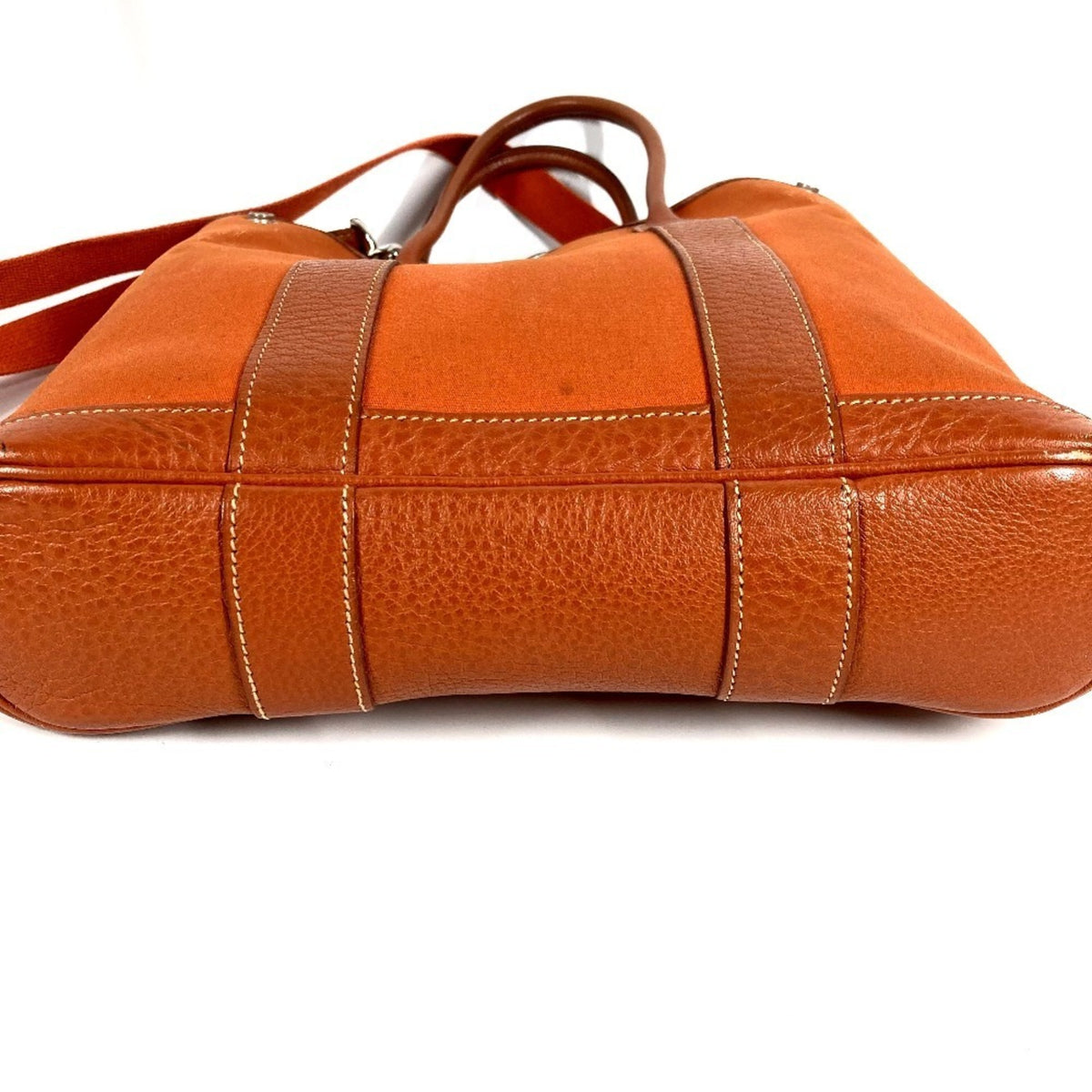 Hermes Garden Orange Leather Canvas Shoulder Bag Tote Bag (Pre-Owned)