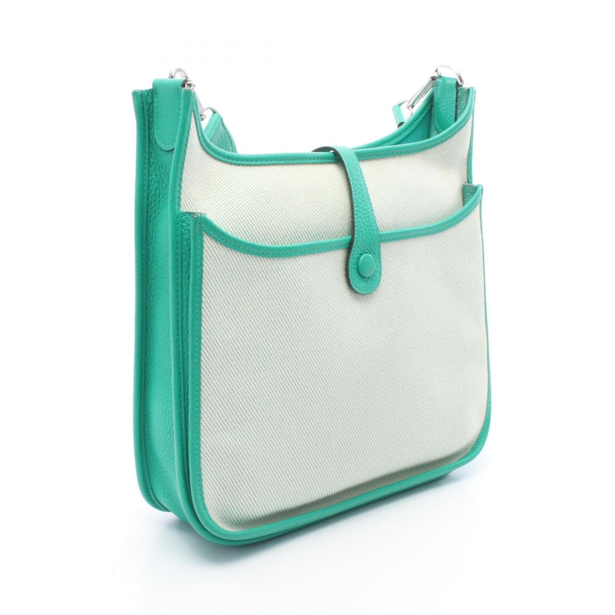 Hermes Ecru Green Ivory Mint Green Canvas Toile H Taurillon Clemence Leather Handbag Shoulder Bag (Pre-Owned)