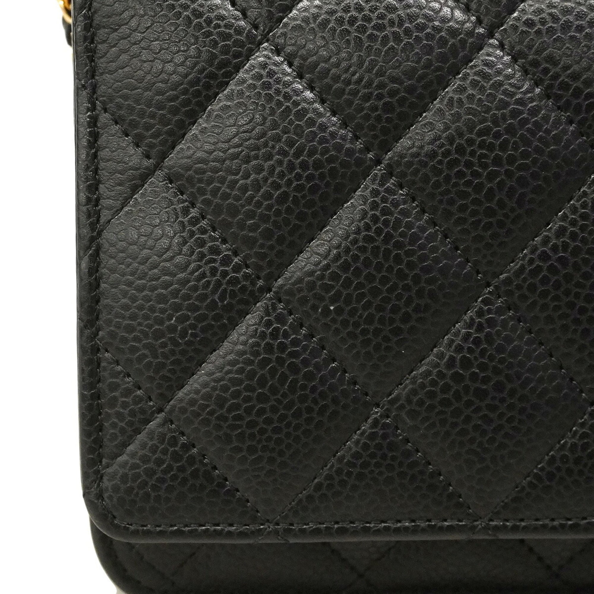 Chanel Black Grained Calfskin Chain/Shoulder Wallet (Pre-Owned)