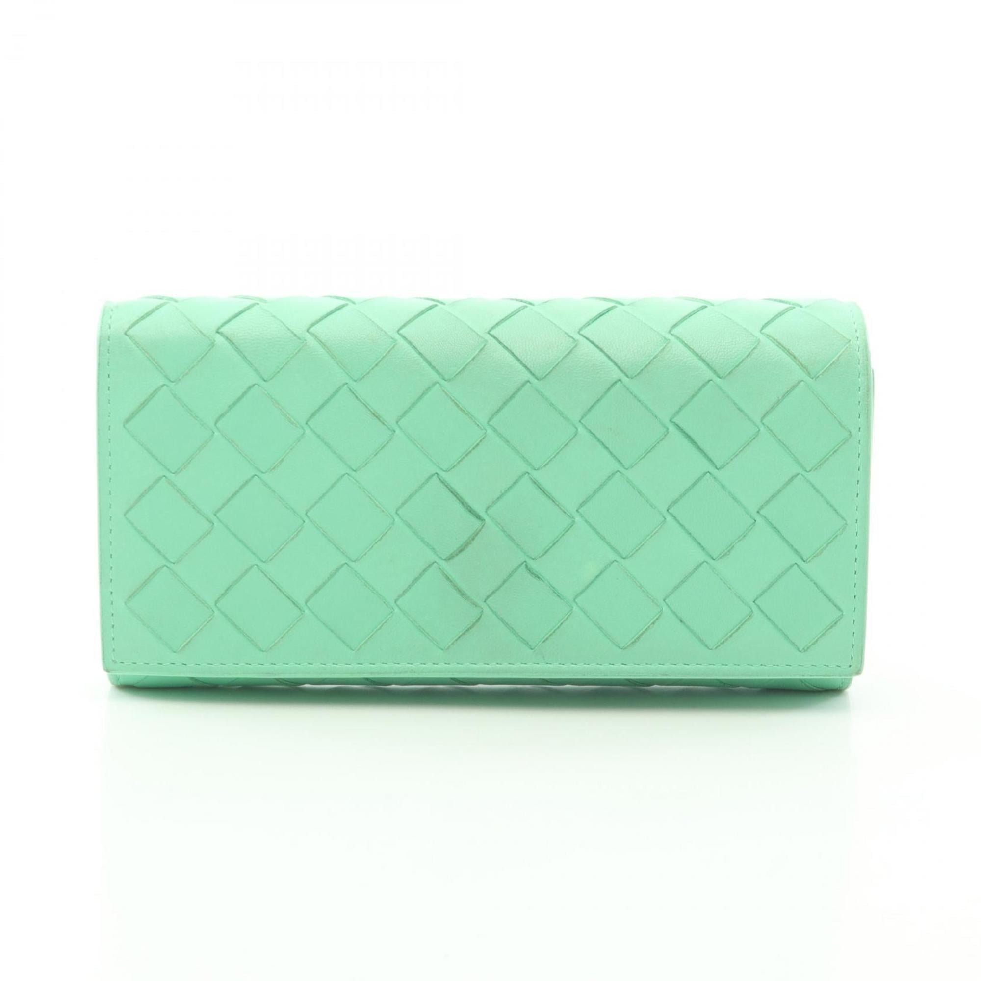 Bottega Veneta Green Leather Long Wallet (Bi-Fold) (Pre-Owned)