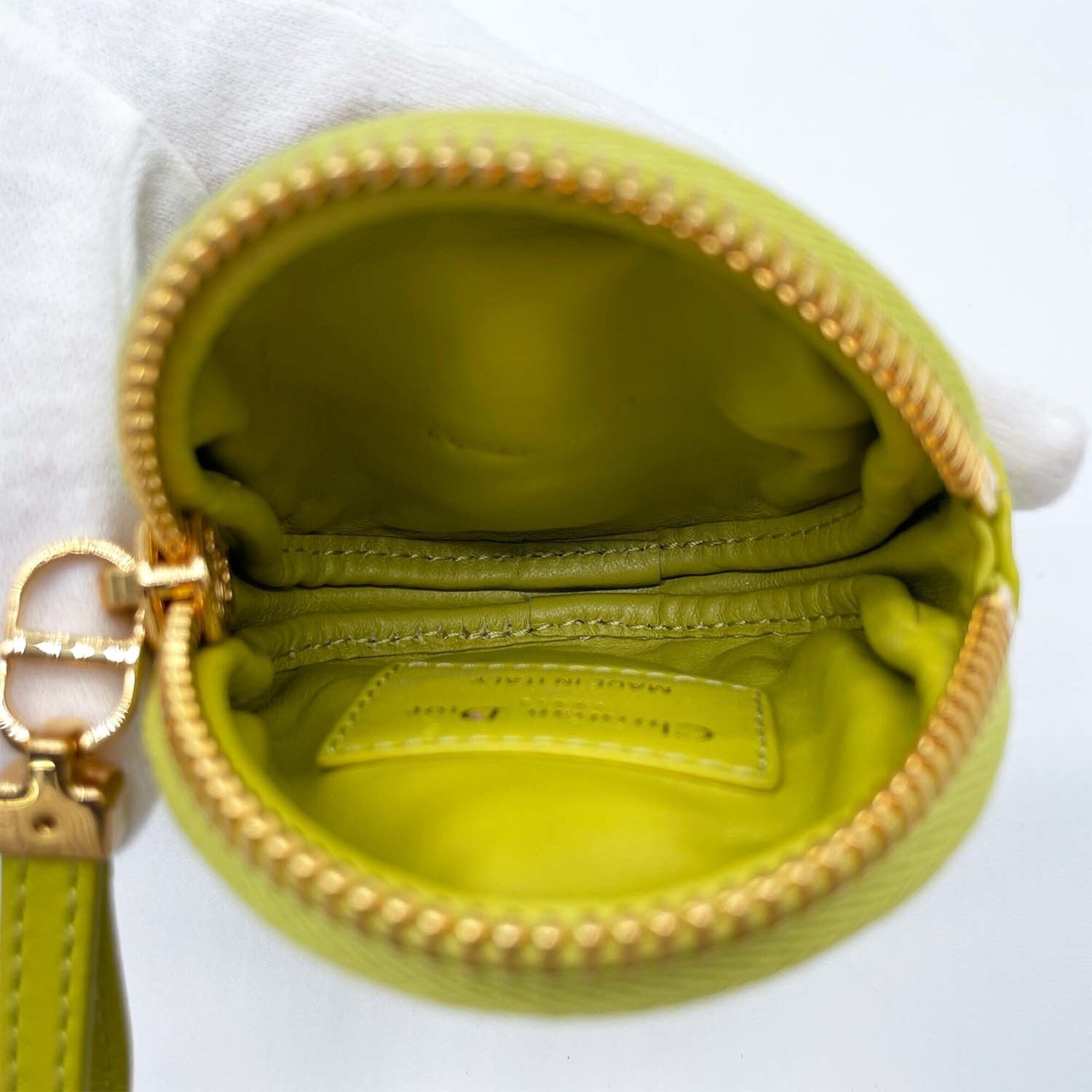 Christian Dior Green Yellow Leather Coin Purse/Coin Case (Pre-Owned)