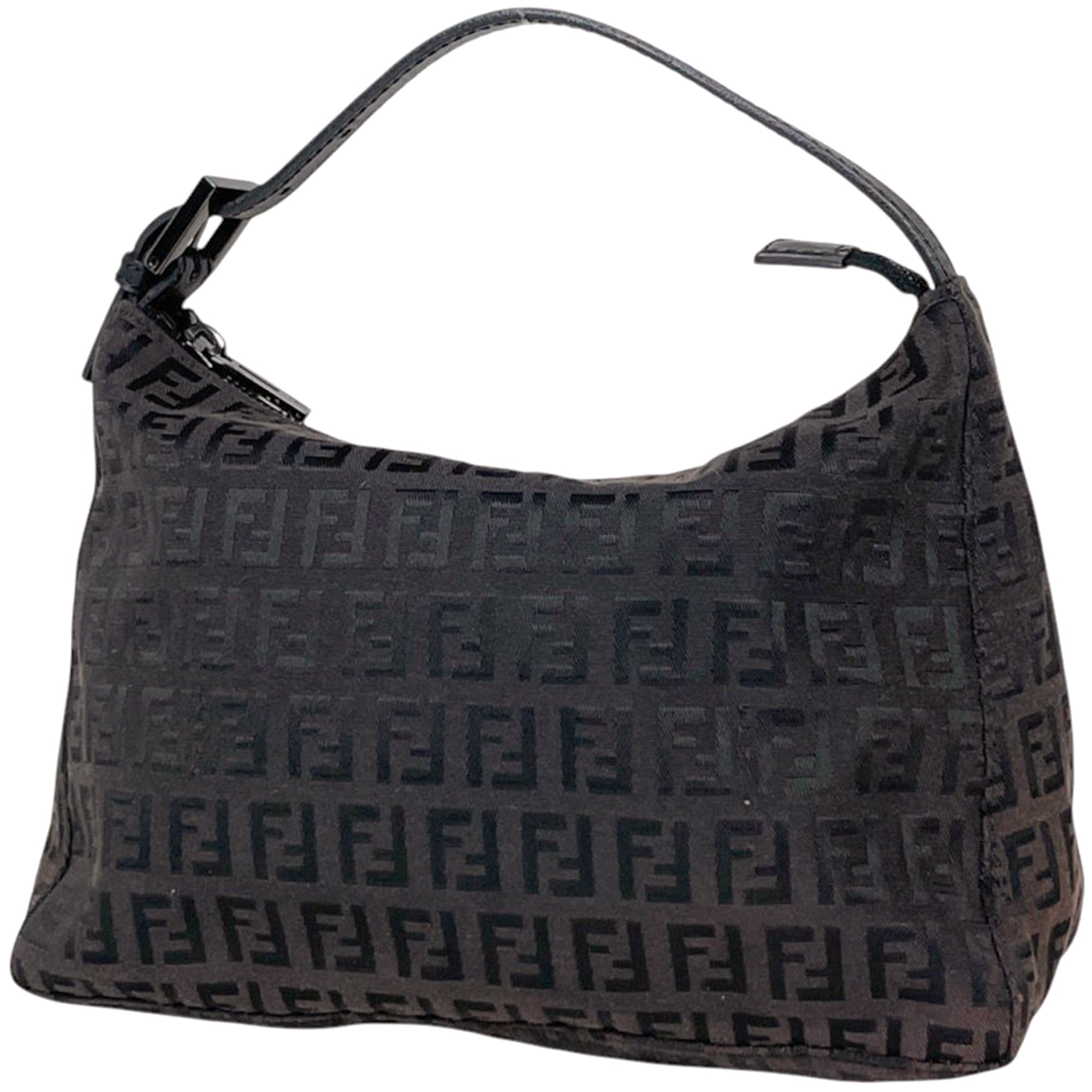 Fendi Brown Zucchino Canvas Leather Handbag (Pre-Owned)