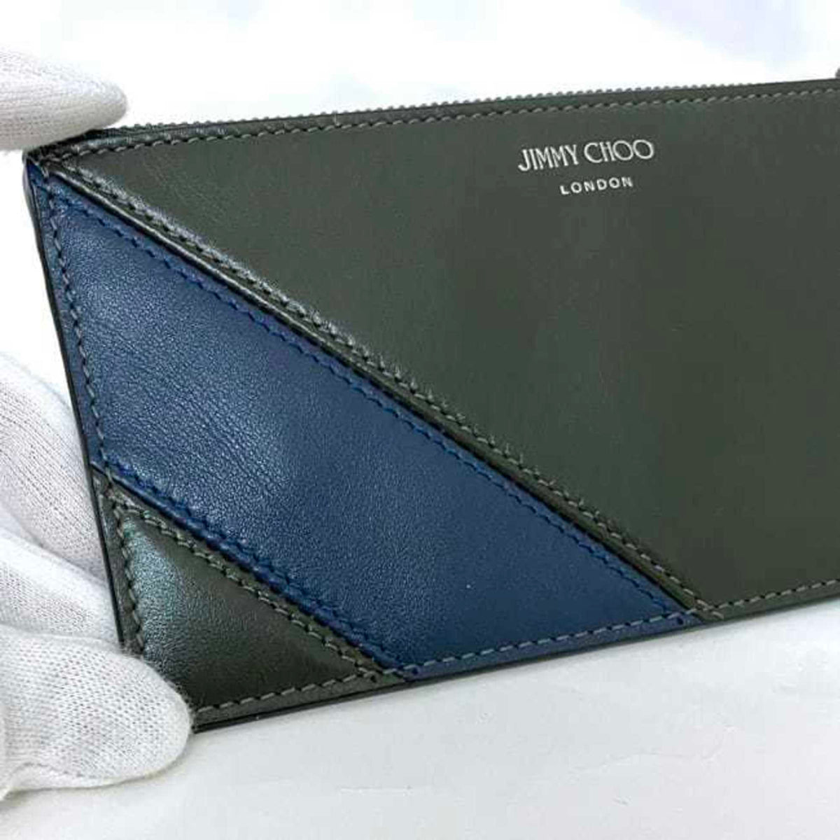 Jimmy Choo Khaki Navy Leather Coin Purse/Coin Case (Pre-Owned)