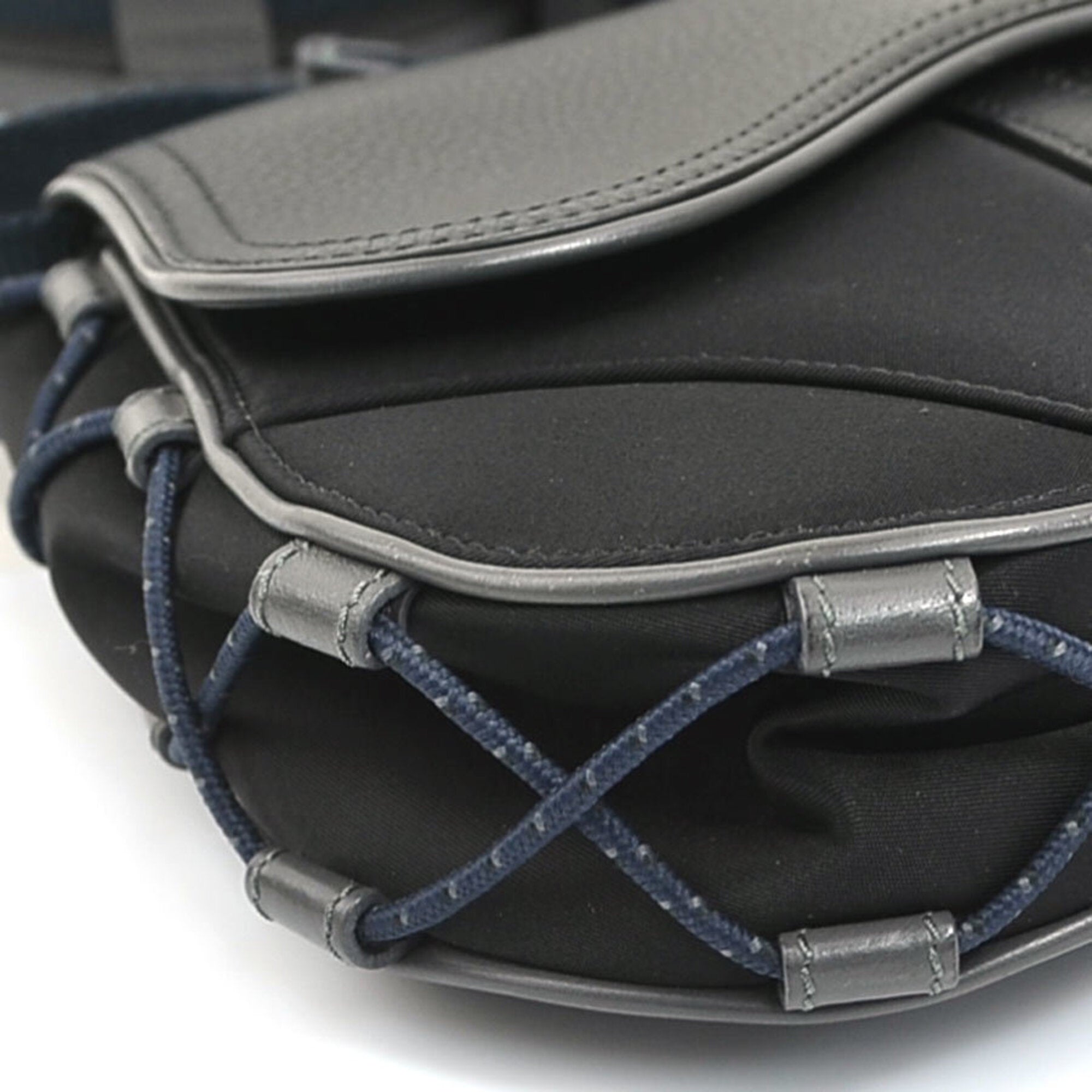 Christian Dior Black Navy Leather Nylon Saddle Bag Shoulder Bag (Pre-Owned)