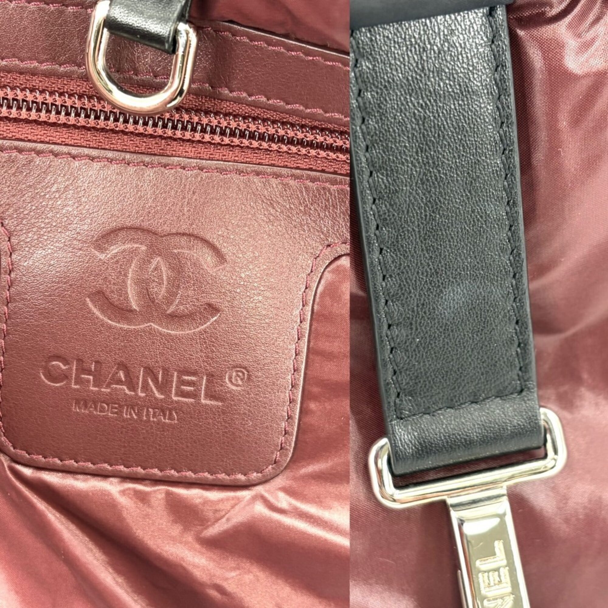 Chanel Black Bordeaux White Nylon Handbag Tote Bag (Pre-Owned)