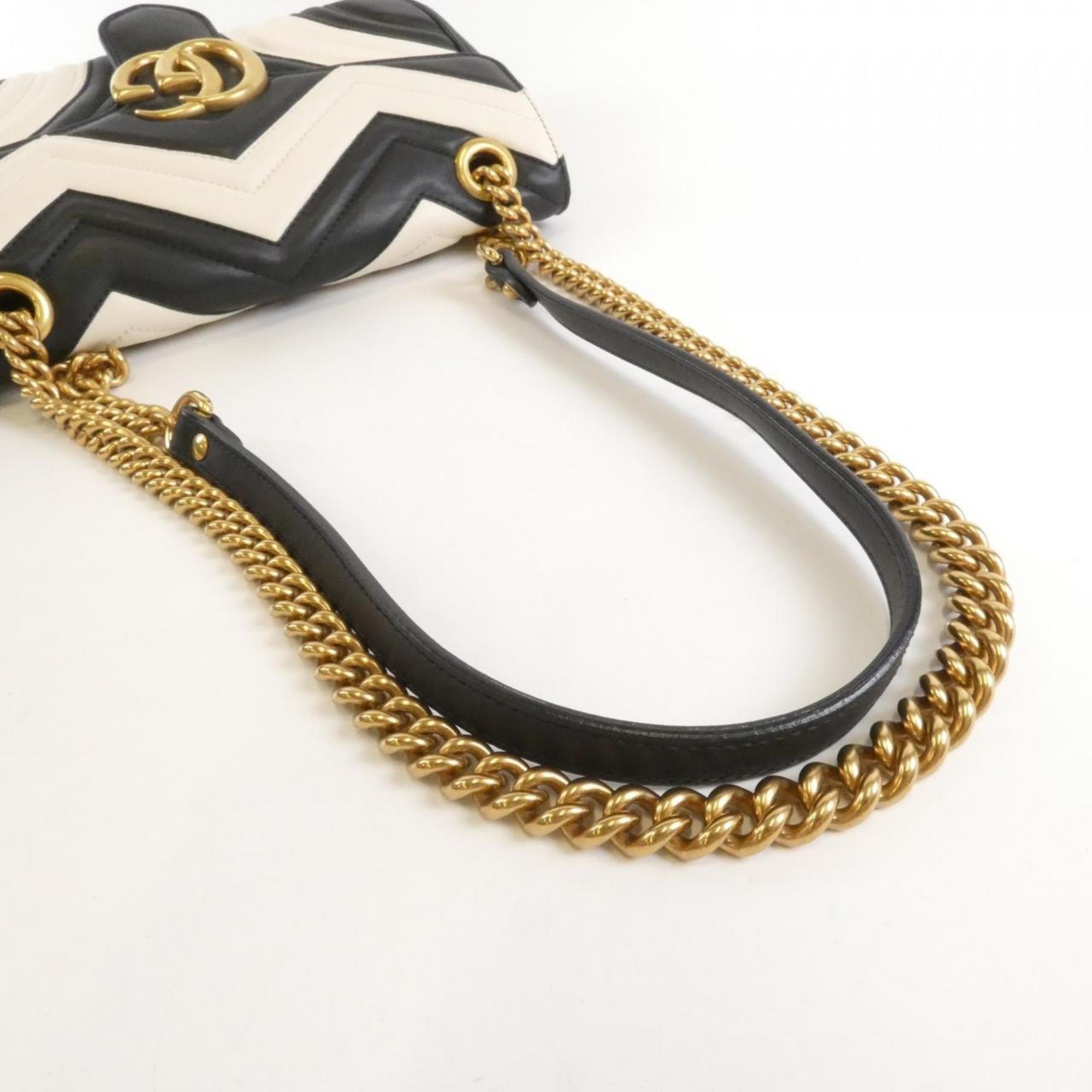 Gucci Black White Leather Shoulder Bag (Pre-Owned)