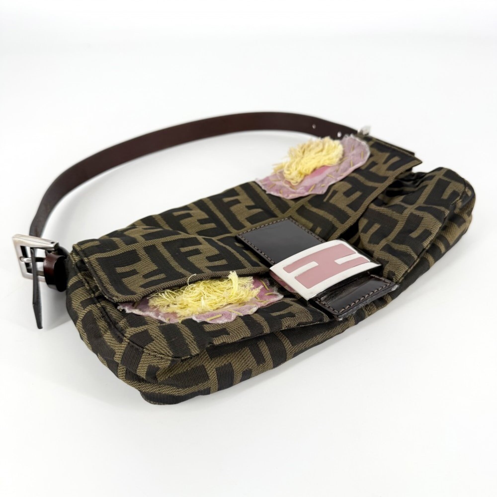 Fendi Brown Pink Nylon Canvas Handbag (Pre-Owned)