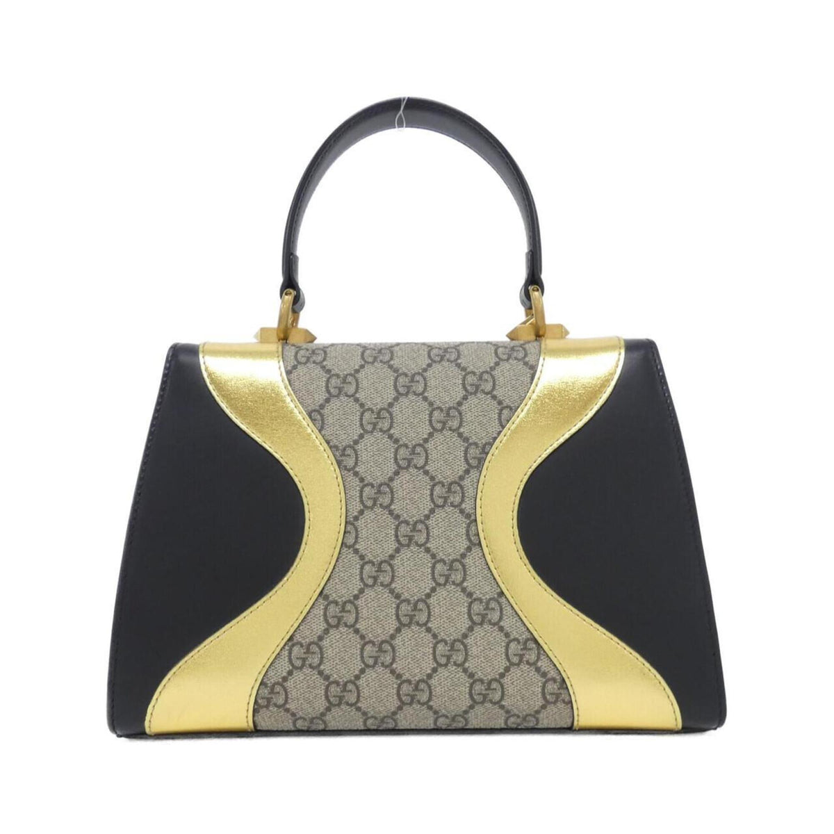 Gucci Beige Black Gg Supreme Canvas Leather Handbag (Pre-Owned)