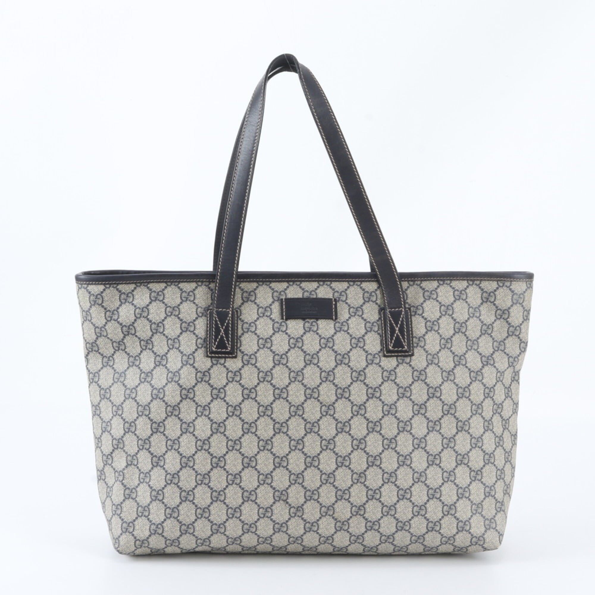 Gucci Navy Coated Canvas Leather Shoulder Bag (Pre-Owned)