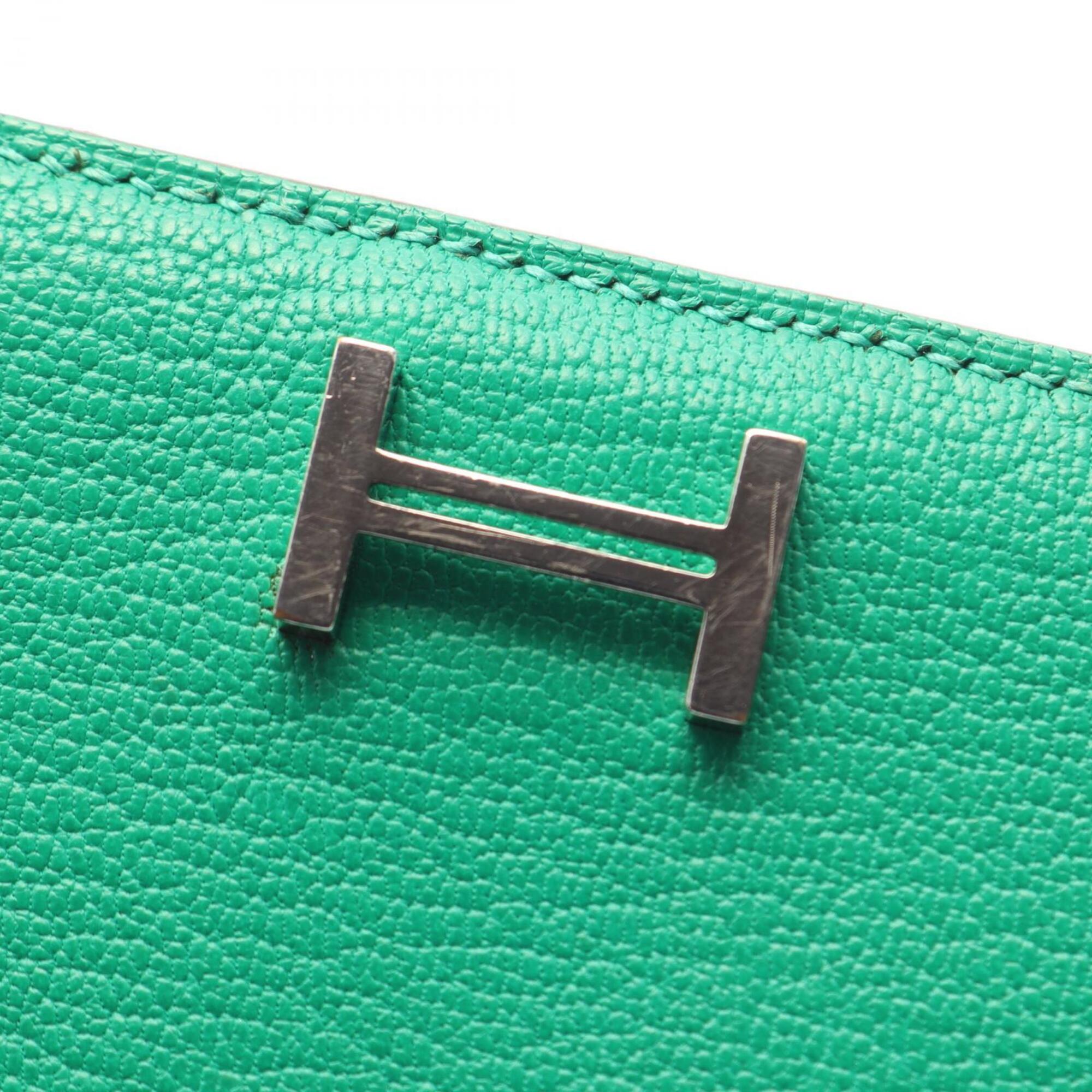 Hermes Green Mint Green Chevre Leather Leather Long Wallet (Bi-Fold) (Pre-Owned)