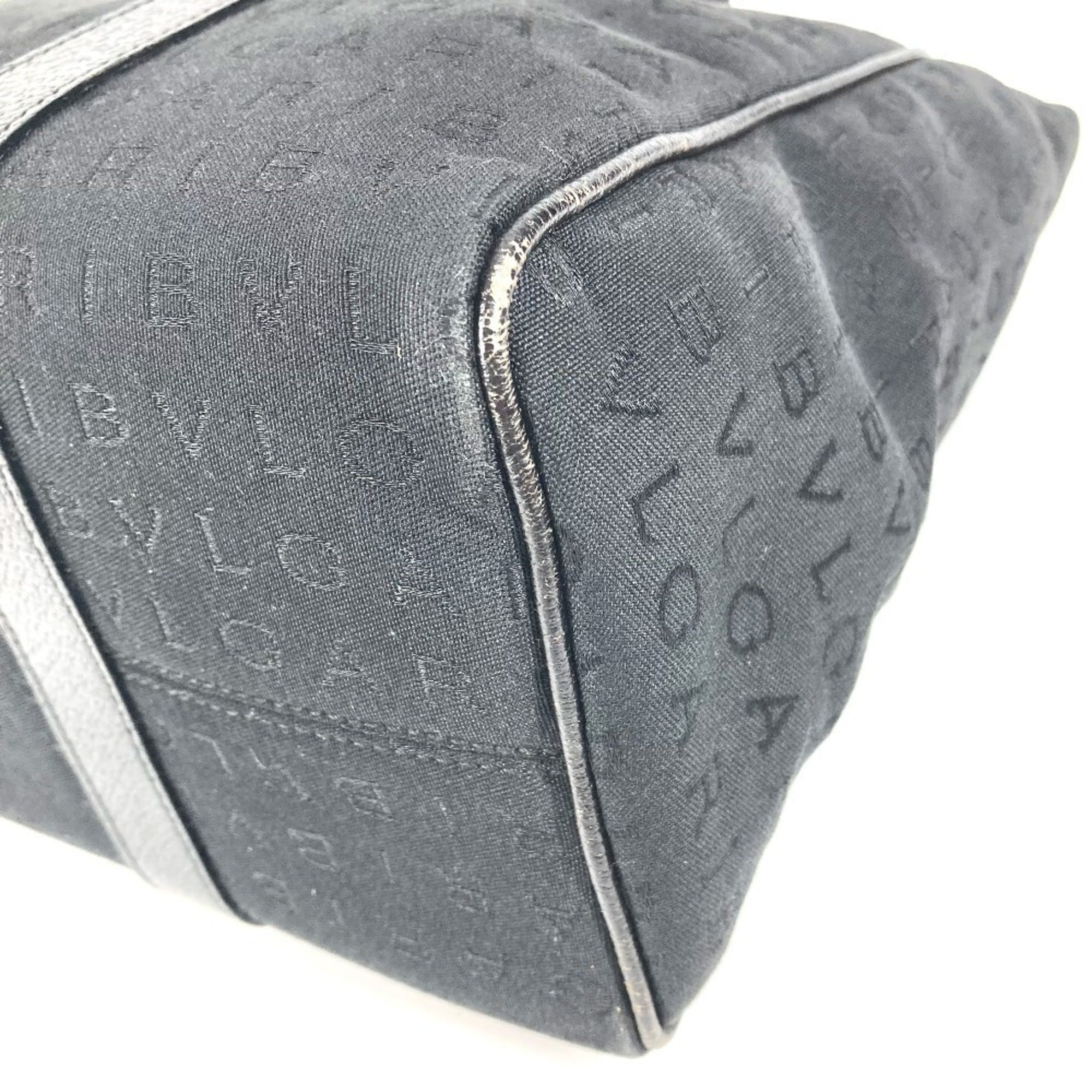 Bvlgari Logomania Black Leather Canvas Shoulder Bag Tote Bag (Pre-Owned)