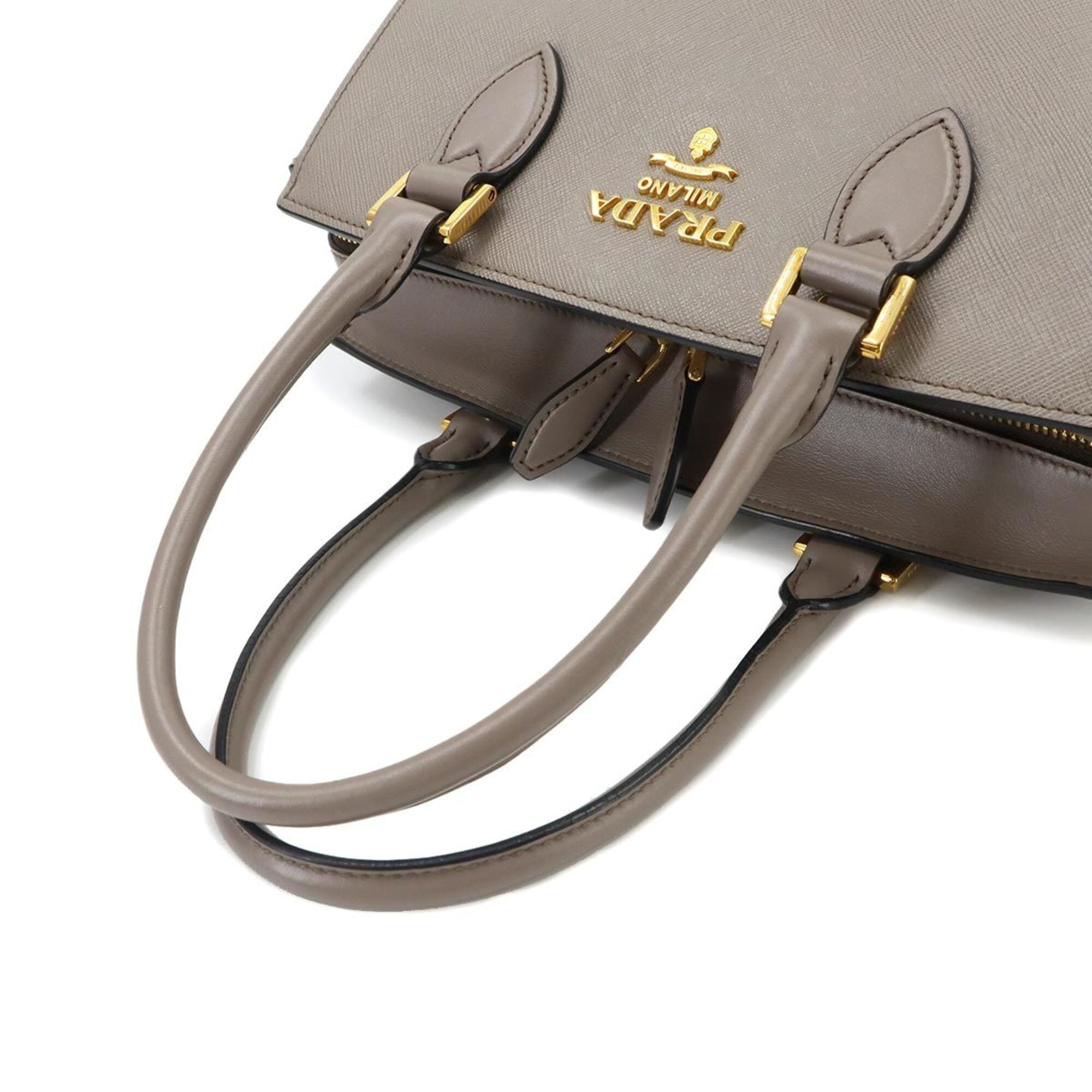 Prada Gray Saffiano Metal Handbag Shoulder Bag (Pre-Owned)