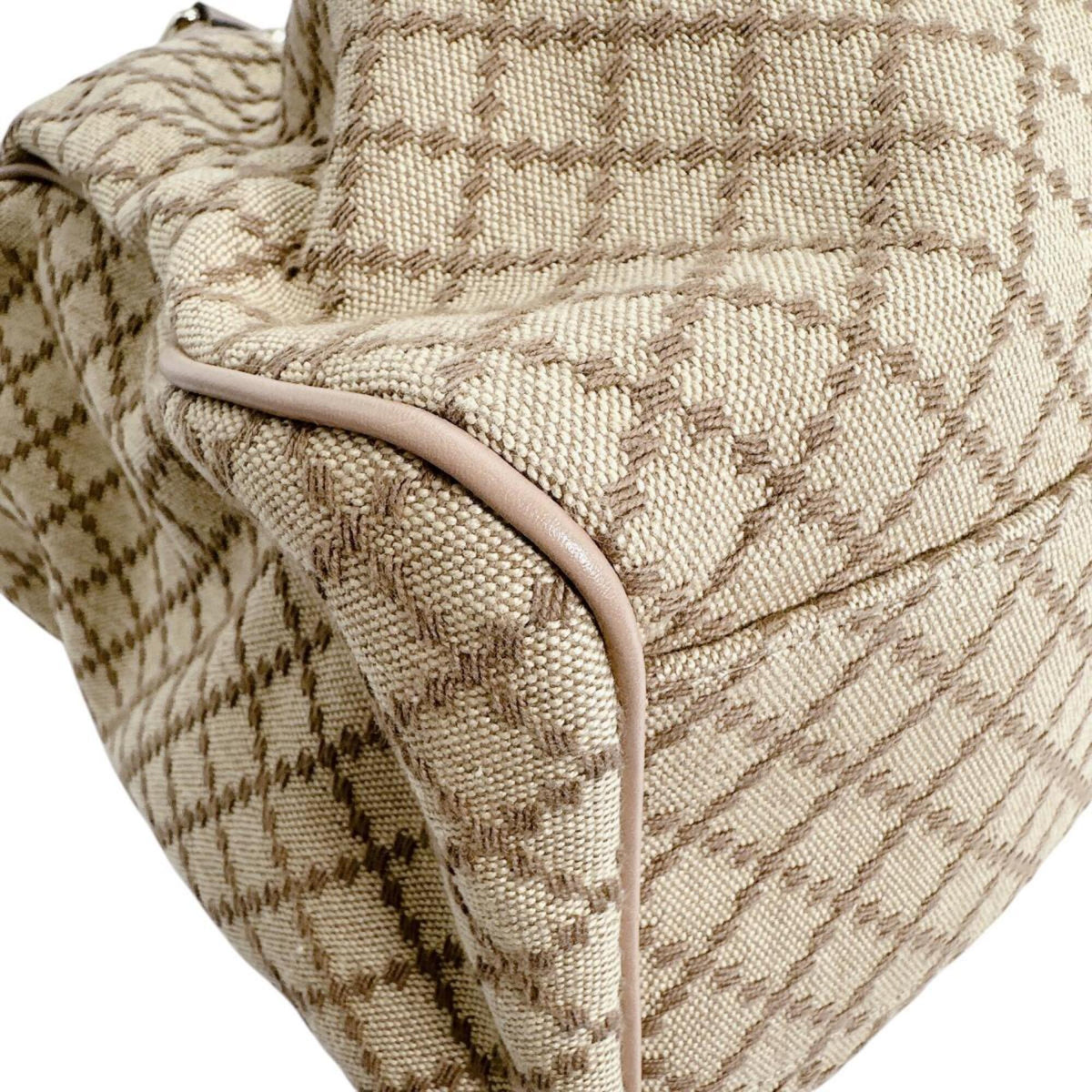 Gucci Beige Beige Brown Brown White Canvas Handbag Tote Bag (Pre-Owned)