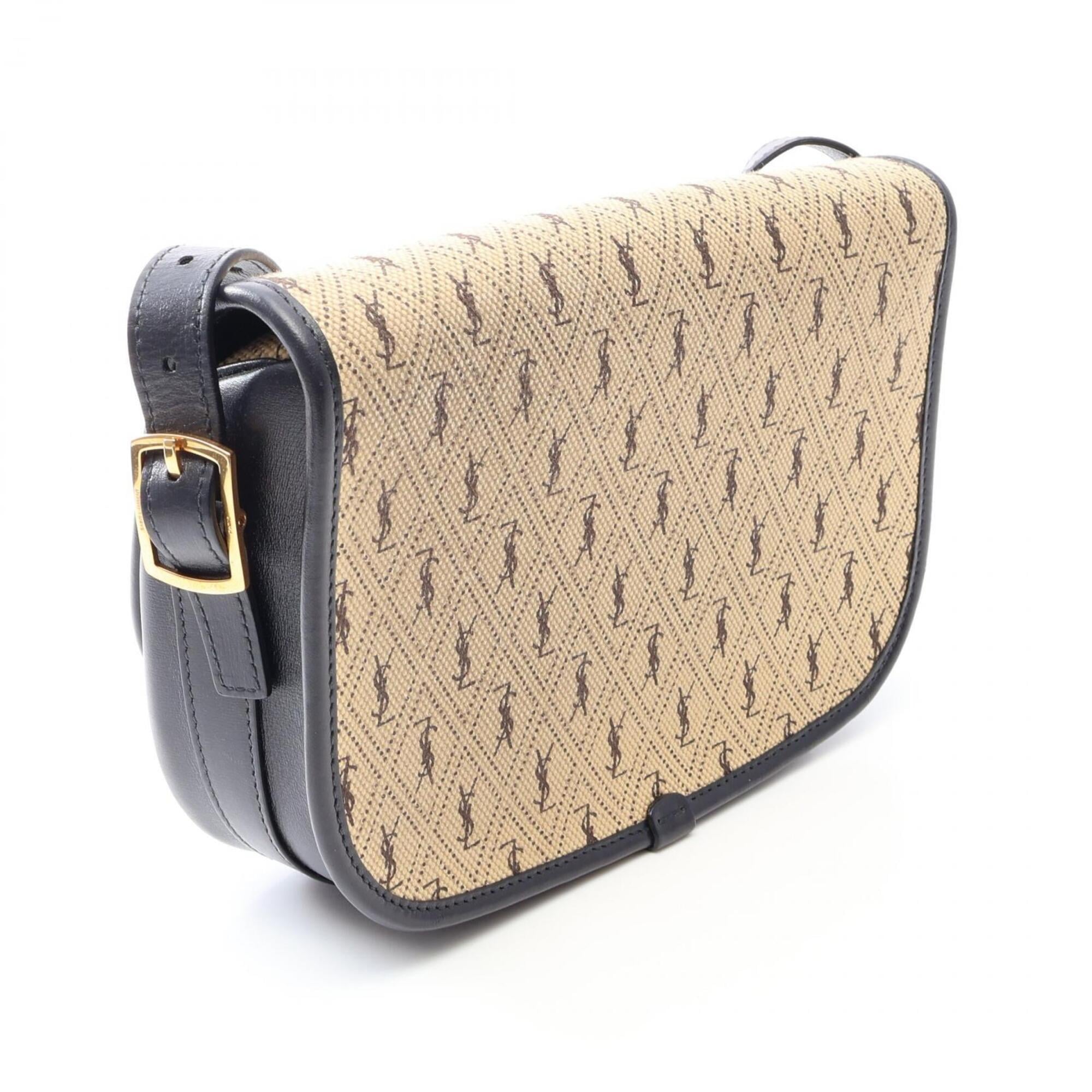 Saint Laurent Beige Navy Canvas Leather Handbag Shoulder Bag (Pre-Owned)