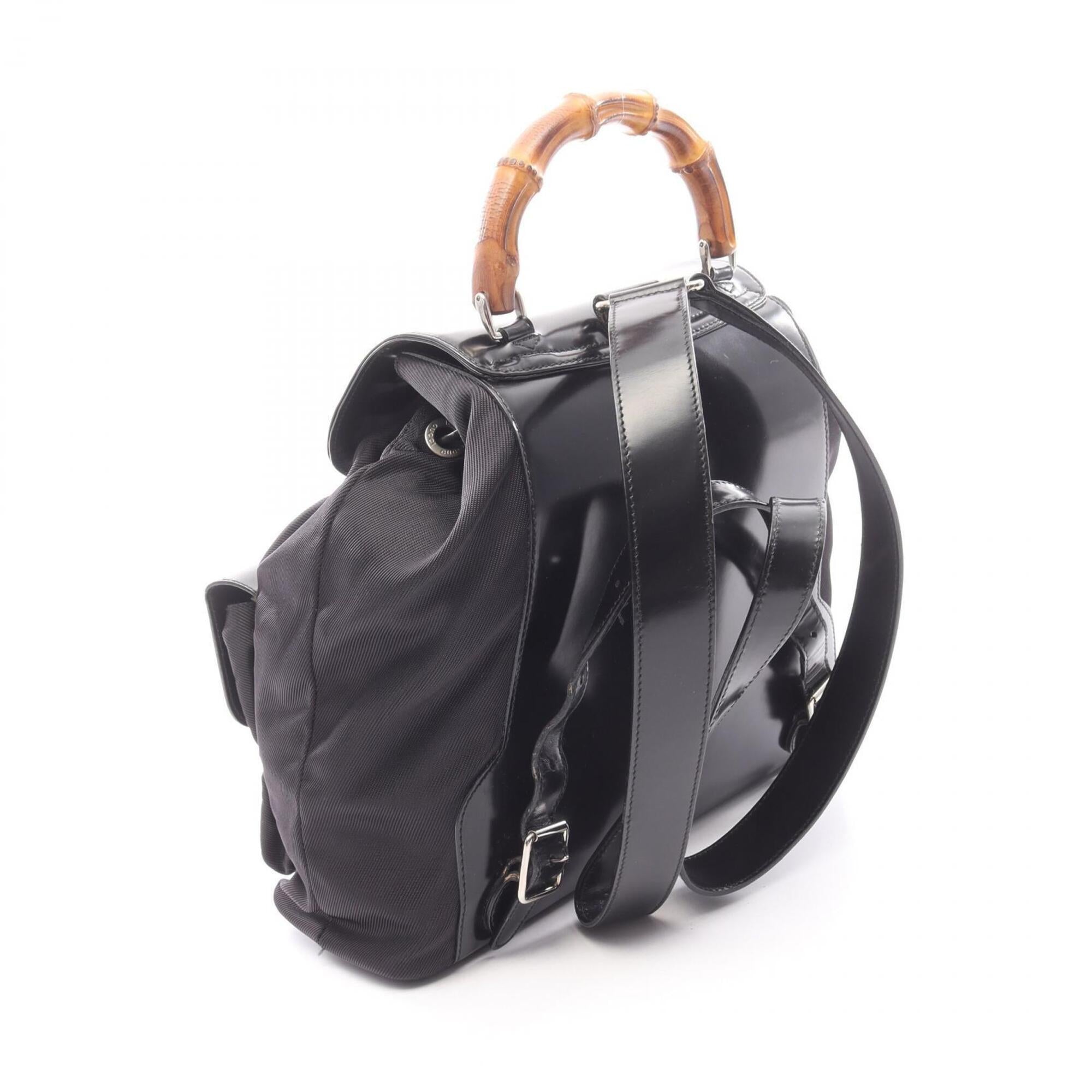 Gucci Black Nylon Leather Backpack Handbag (Pre-Owned)