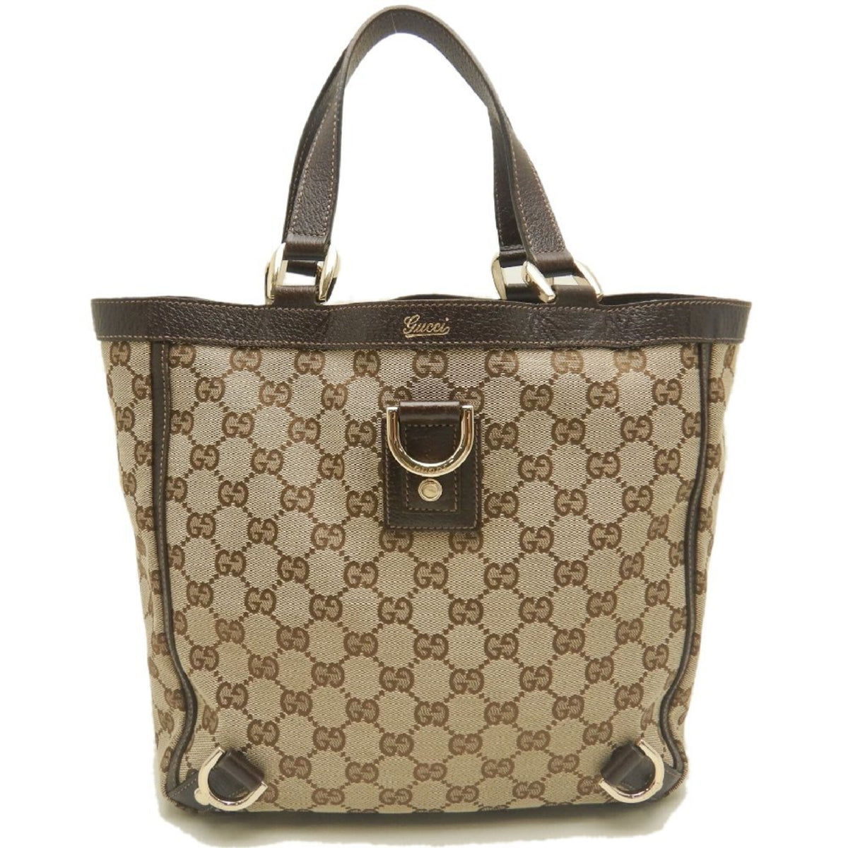 Gucci Abbey Beige Brown Gg Canvas Leather Tote Bag (Pre-Owned)