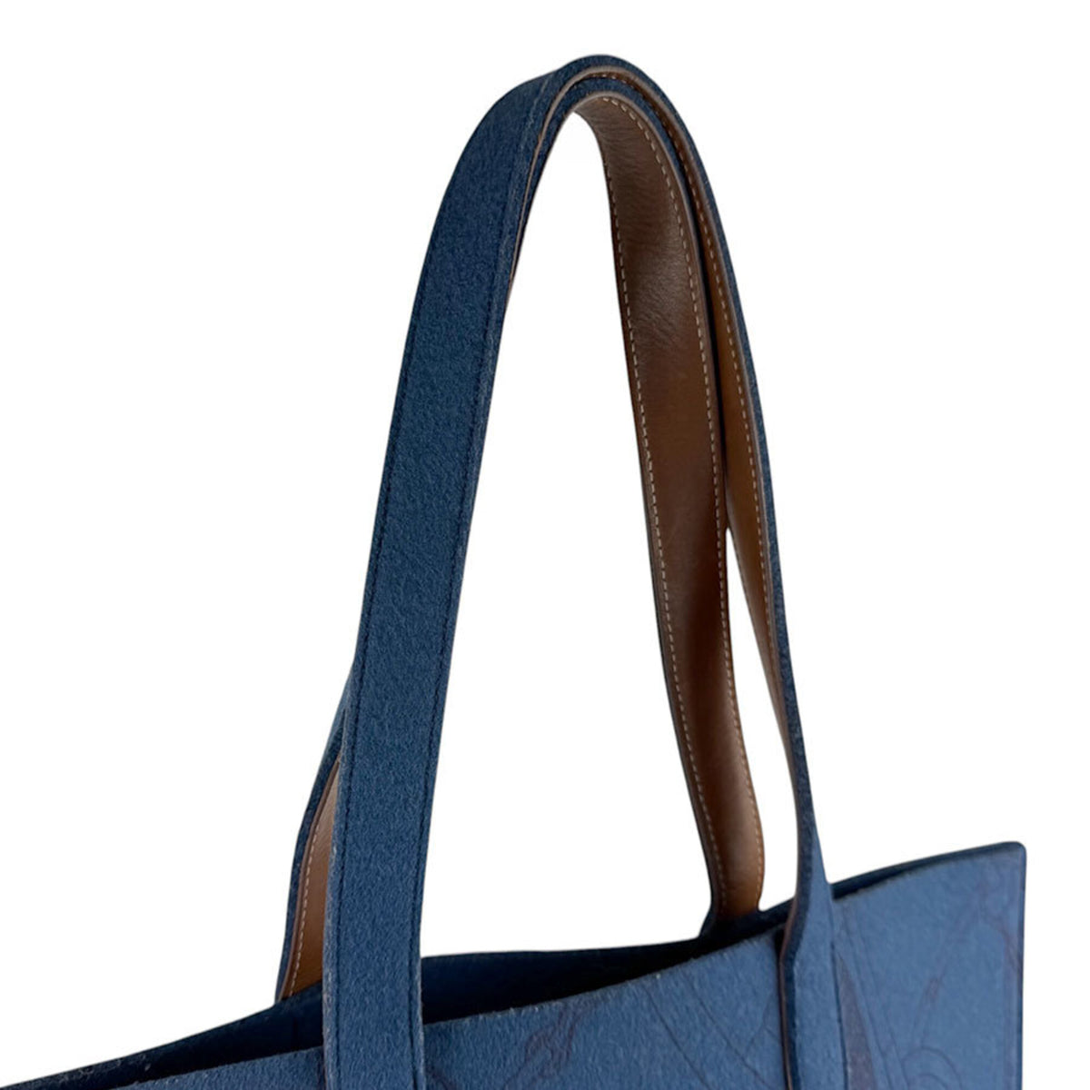 Hermes Blue Brown Felt Leather Shoulder Bag Tote Bag (Pre-Owned)