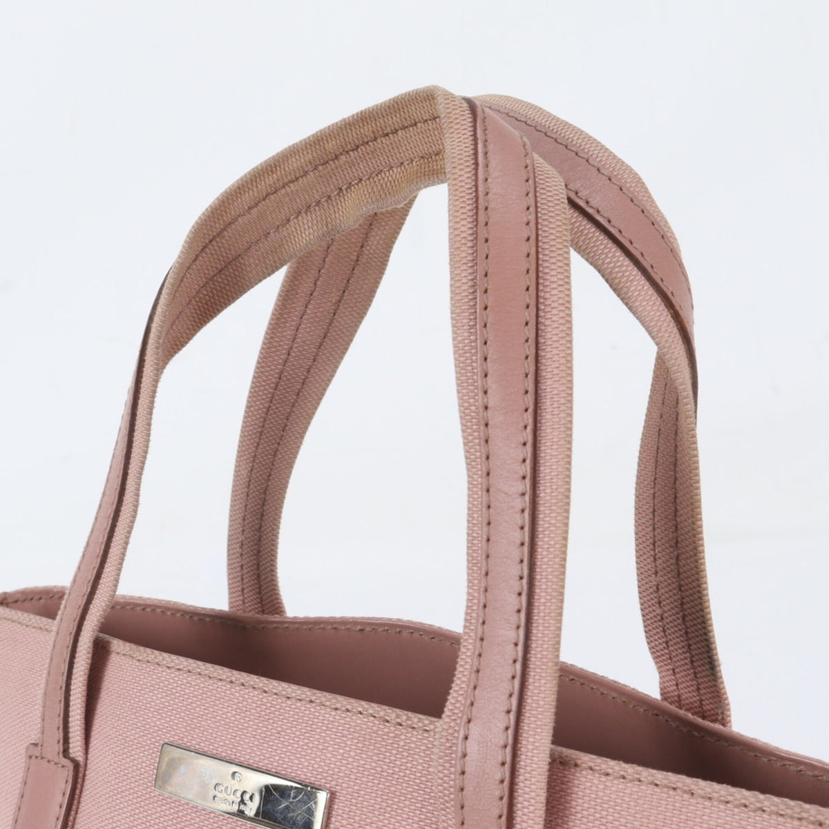 Gucci Pink Leather Canvas Handbag Tote Bag (Pre-Owned)