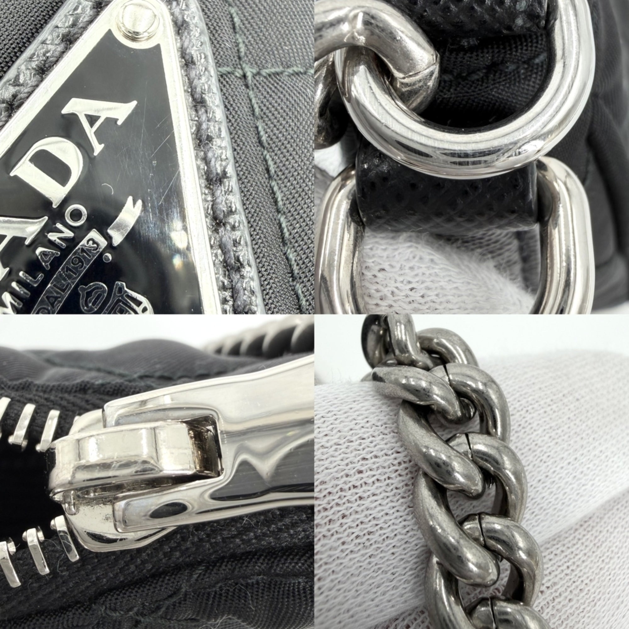 Prada Black Nylon Leather Handbag Shoulder Bag (Pre-Owned)